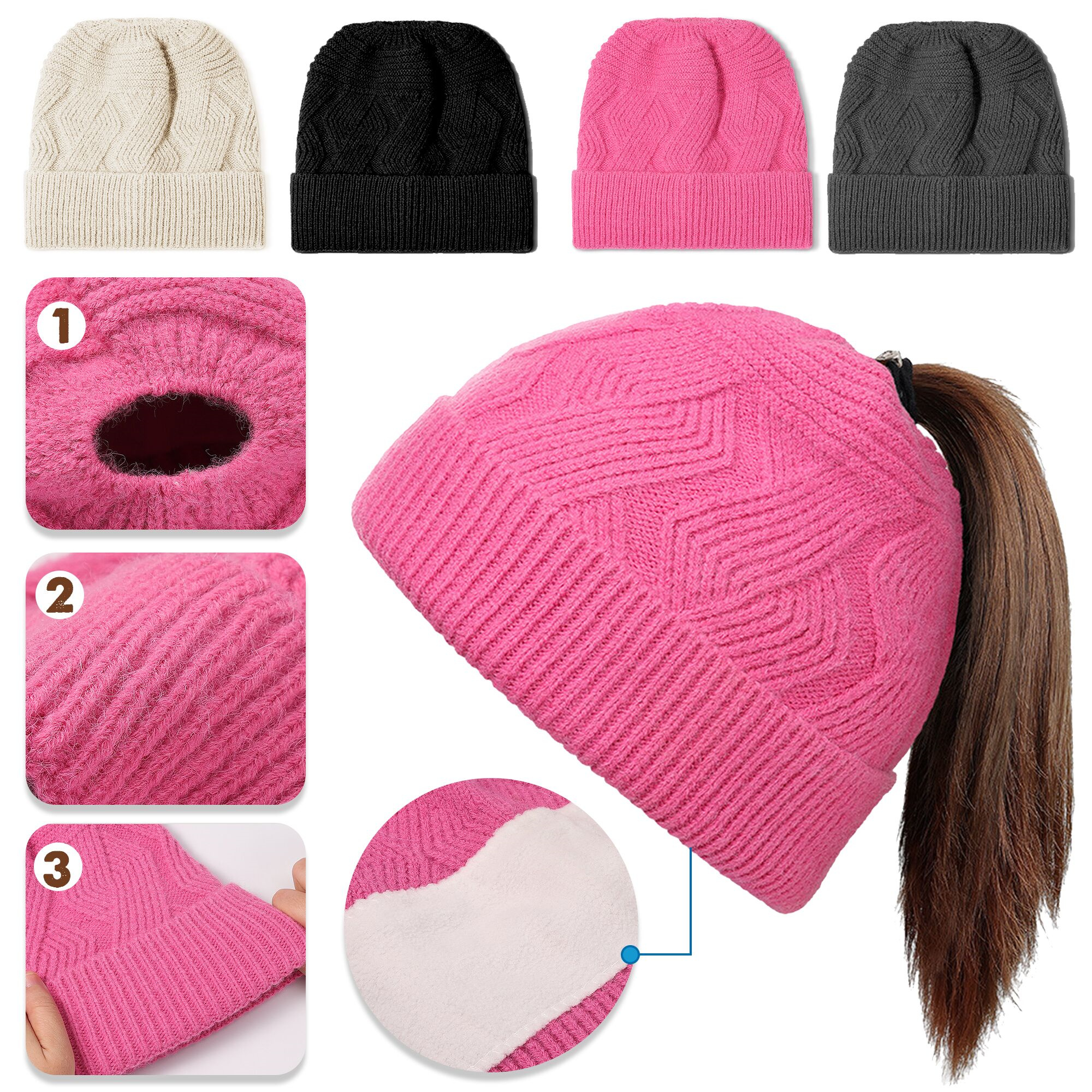 Ponytail Knitted Beanie Hat 5