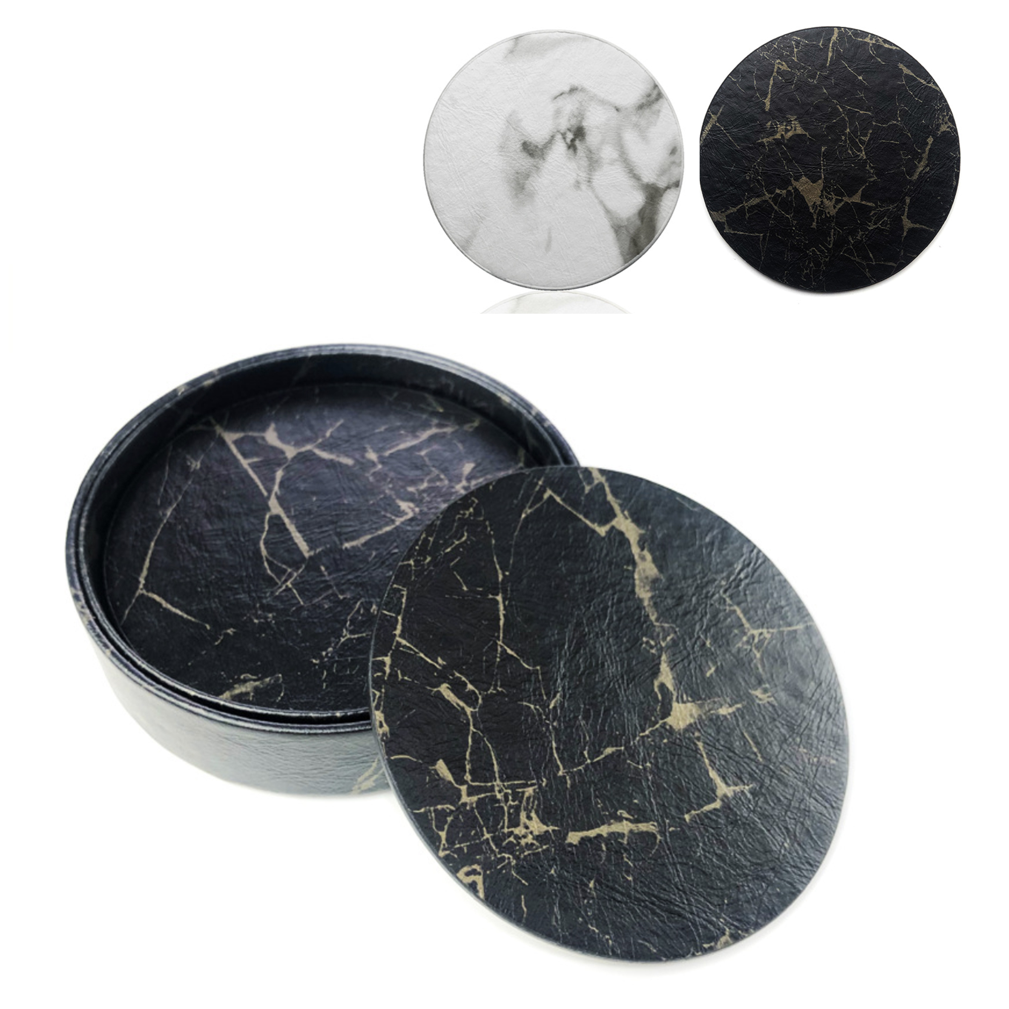 Set of 5 Premium PU Leather Coaster Marble White Pattern 2