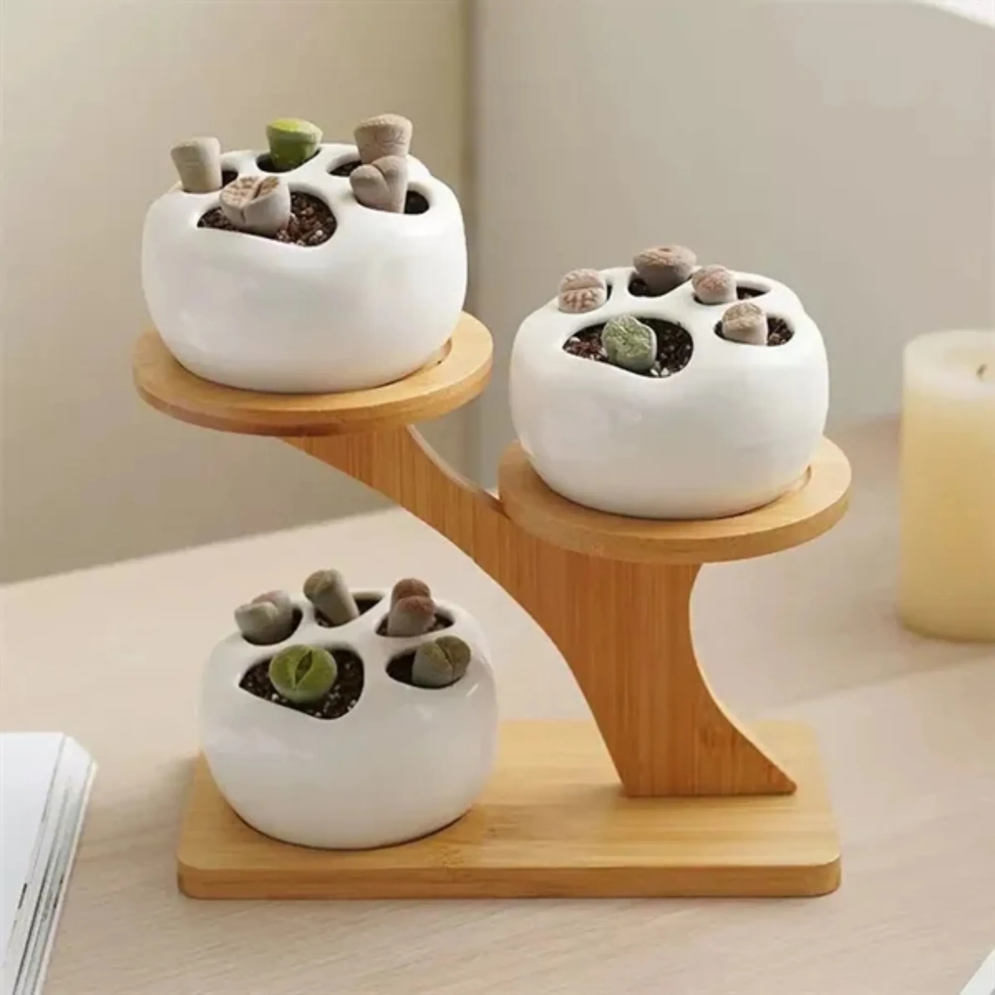 Wooden desktop plant rack indoor flower stand 2