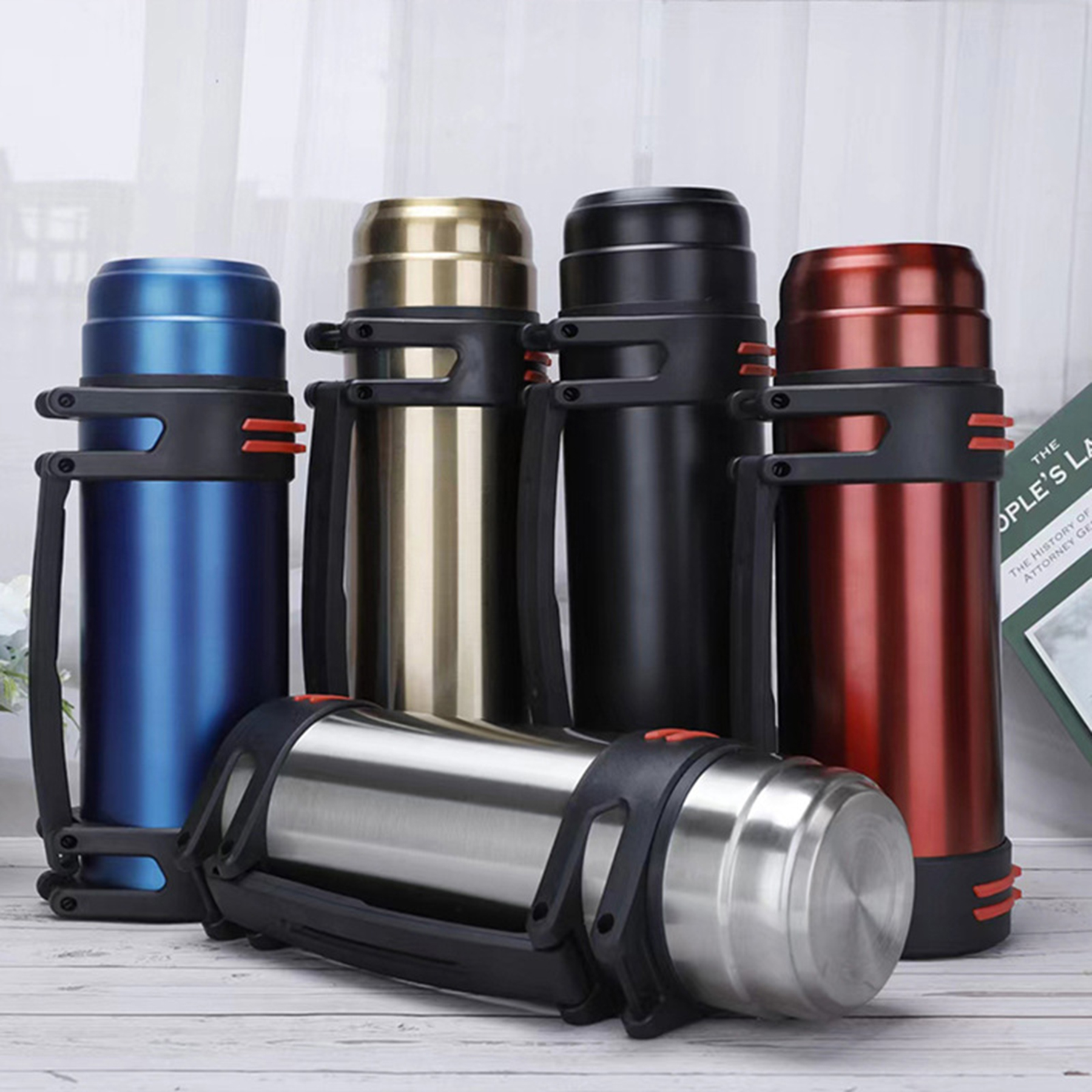 Large Half Water Bottle With Portable Handle Lid, custom water bottle with logo imprint 2