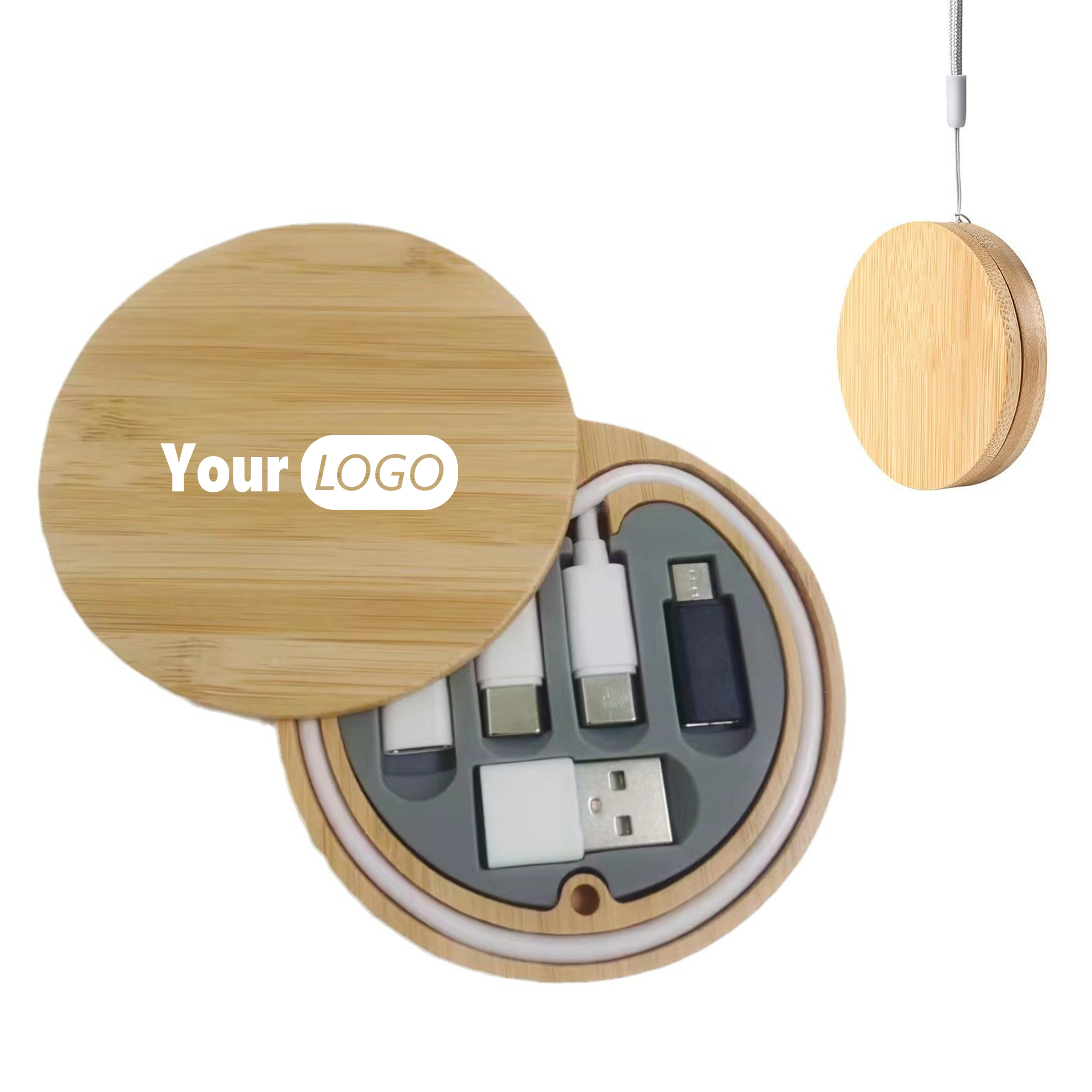 Bamboo Circular Data Cable Organizing And Storage Box 6