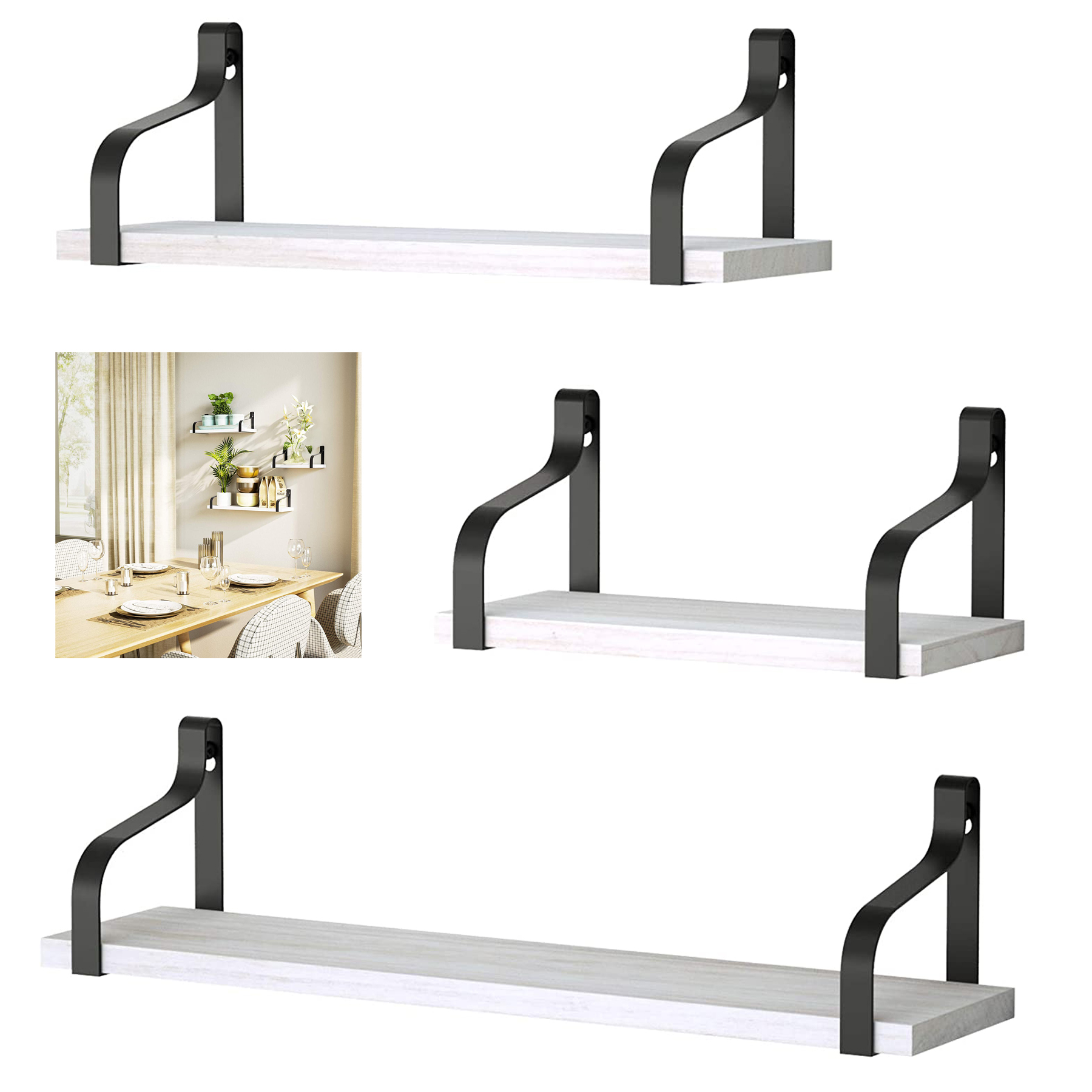 3 PC Wall Mounted Floating Shelves Set