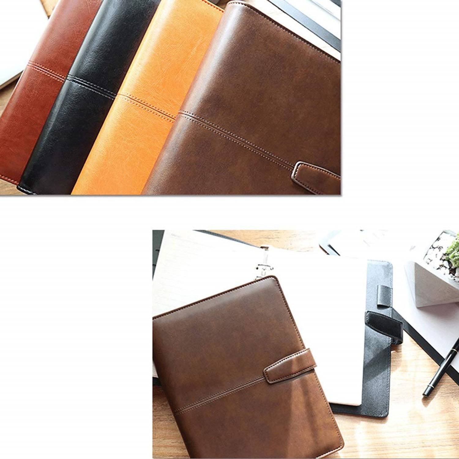 PU Leather Hardcover Refillable 6 Rings Office Notebook 8