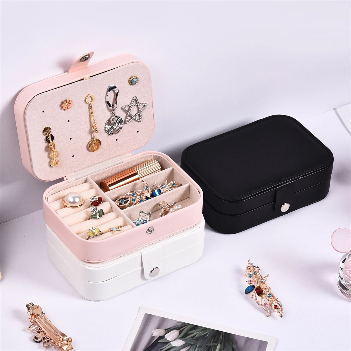 Jewelry Box Small Travel Case 2 Layers Organizer Display 3