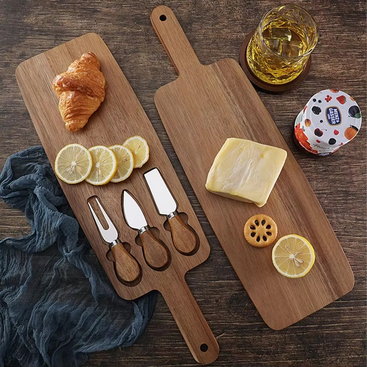 Wooden Cheese Board Serving Knife Set 6