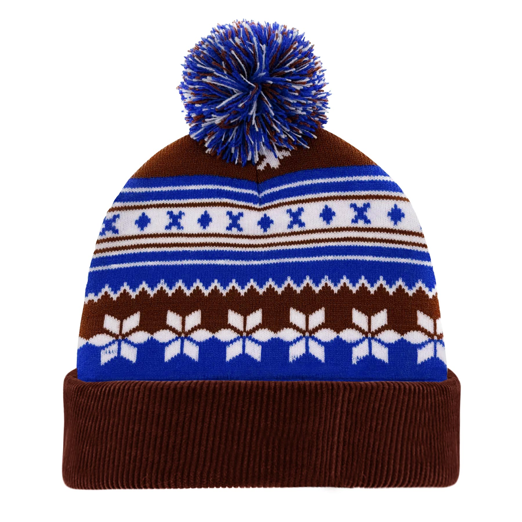 Knitted Acrylic Cuff Winter Beanie with Pom 8