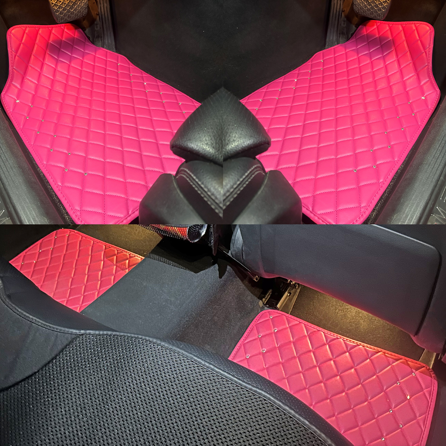 4 Pieces of Luxurious Pink Sparkling Leather Car Mats 4