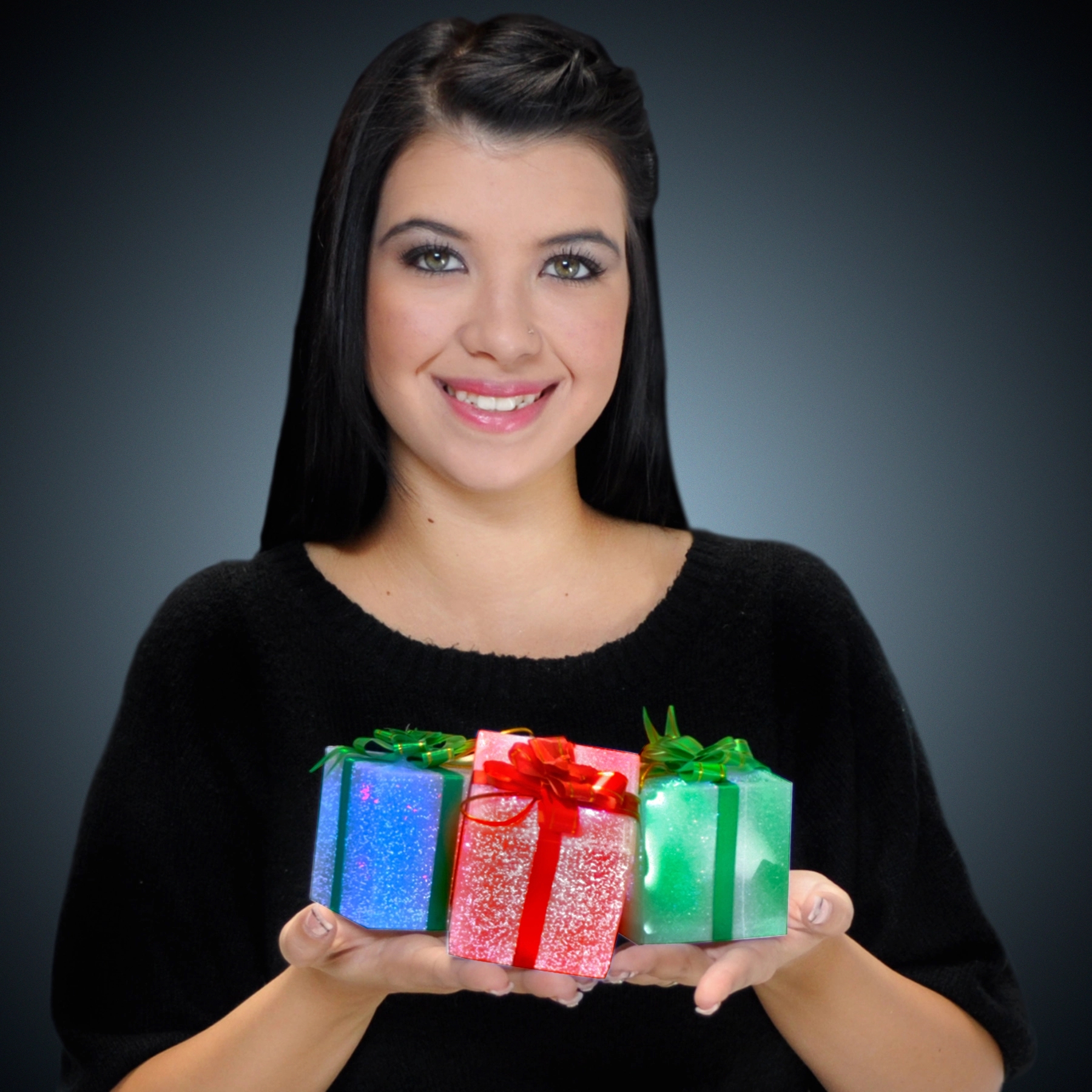 Large light up gift box ornament (slow color change) 1