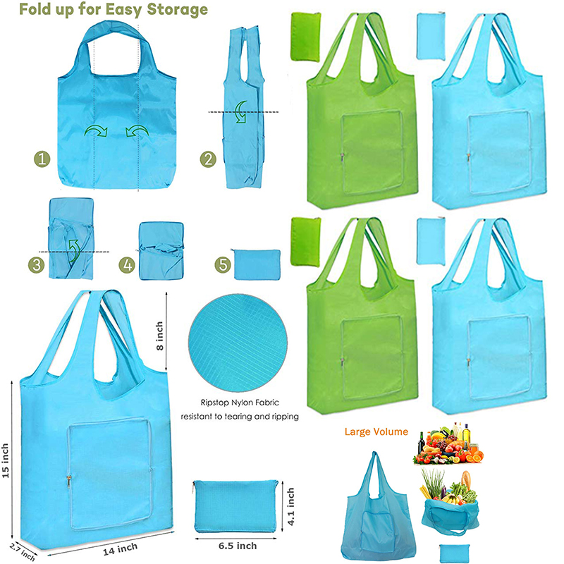 Folding Reusable Grocery Zipper Tote Bag, custom tote bag with logo imprint 2
