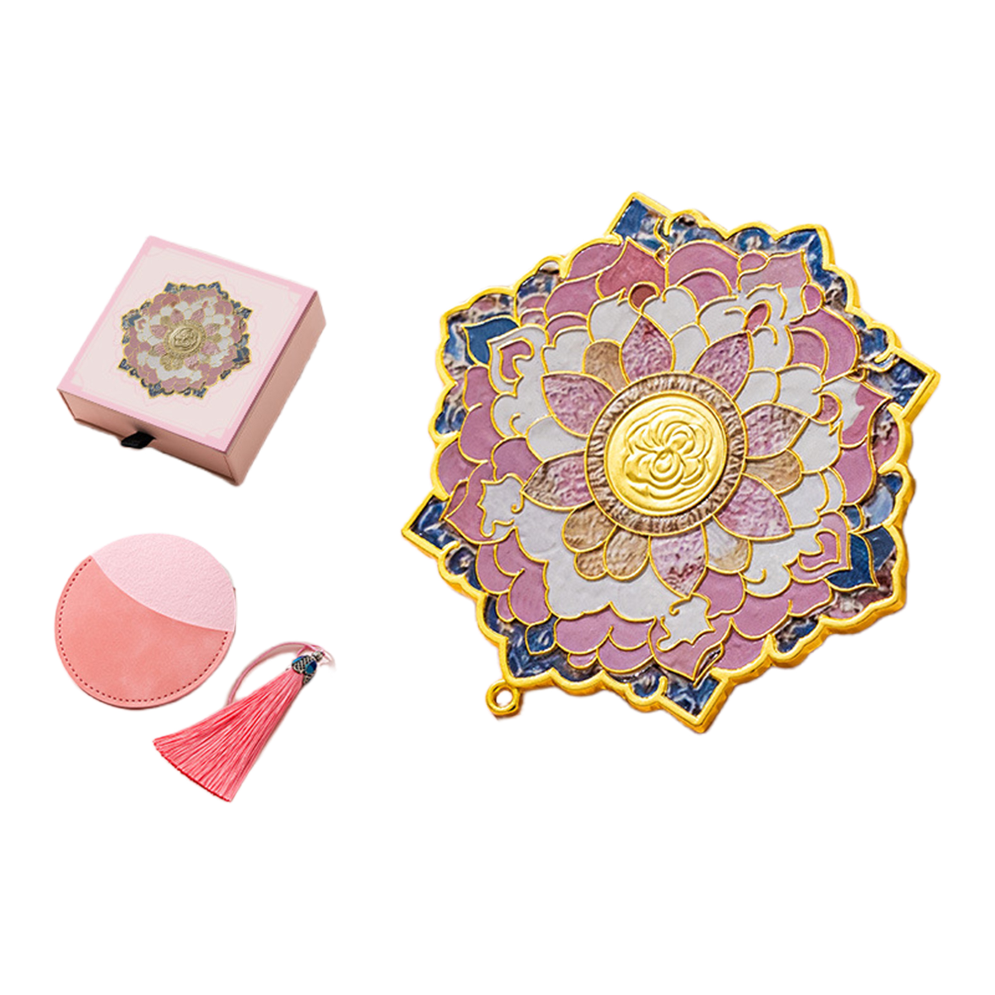 Pink Gold Floral Portable Mirror with Tassel 3