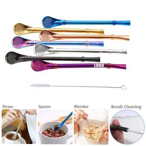 Reusable Stainless Steel Straws With Flower Spoon Set 1