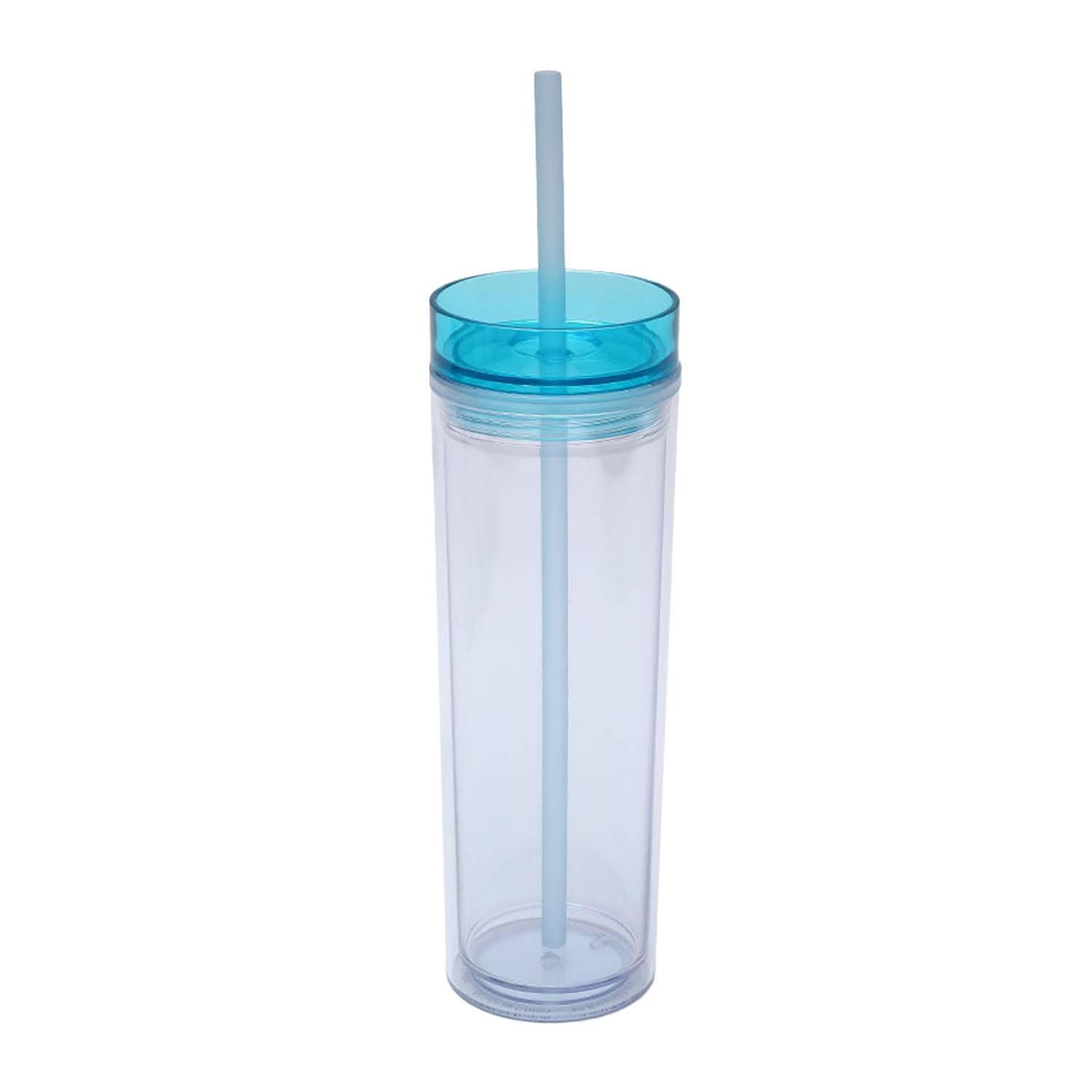 16oz Clear Double-Walled Plastic Tumbler w/ Straw 10
