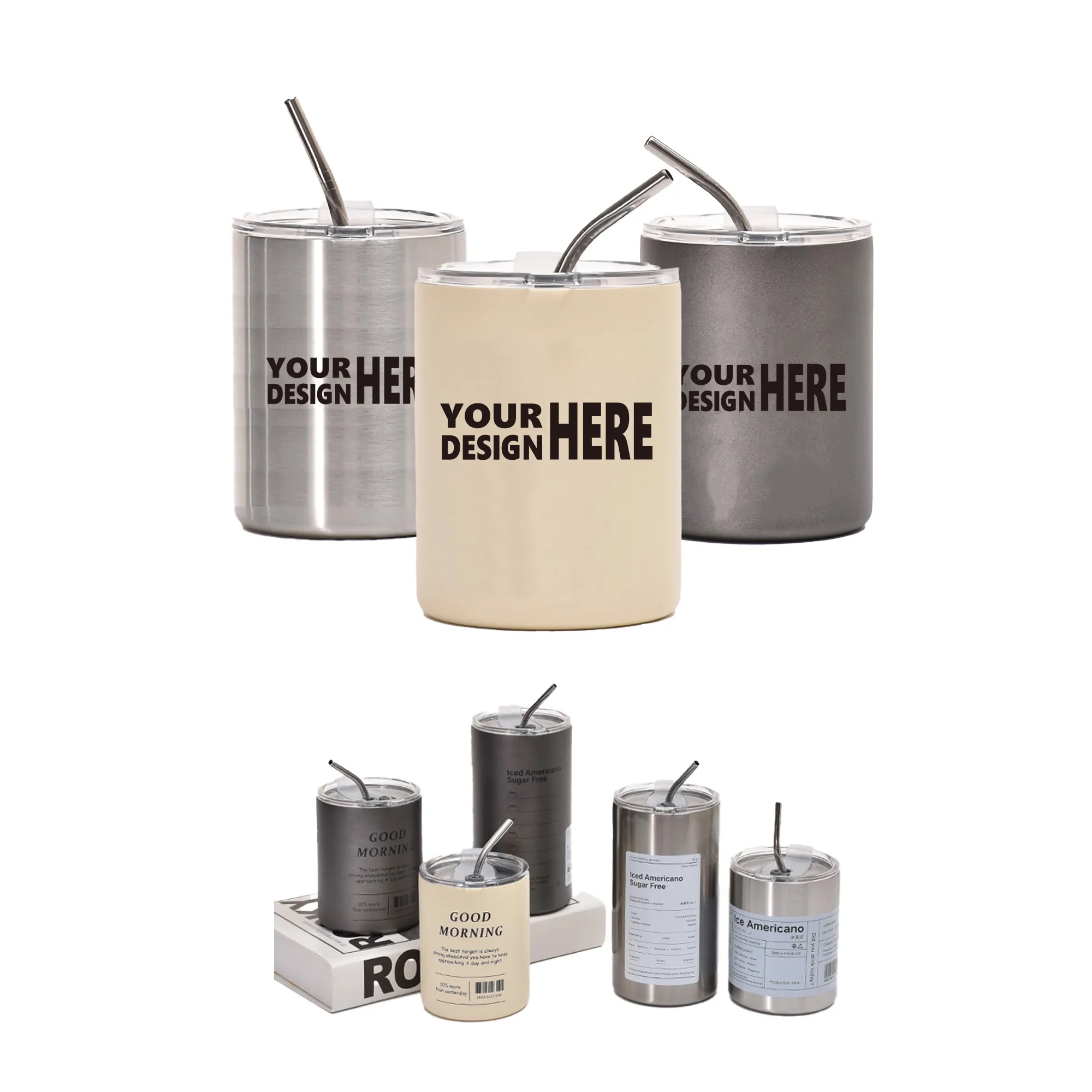 12oz  Stainless Steel Coffee Cup With Straw Lid MOQ100 5