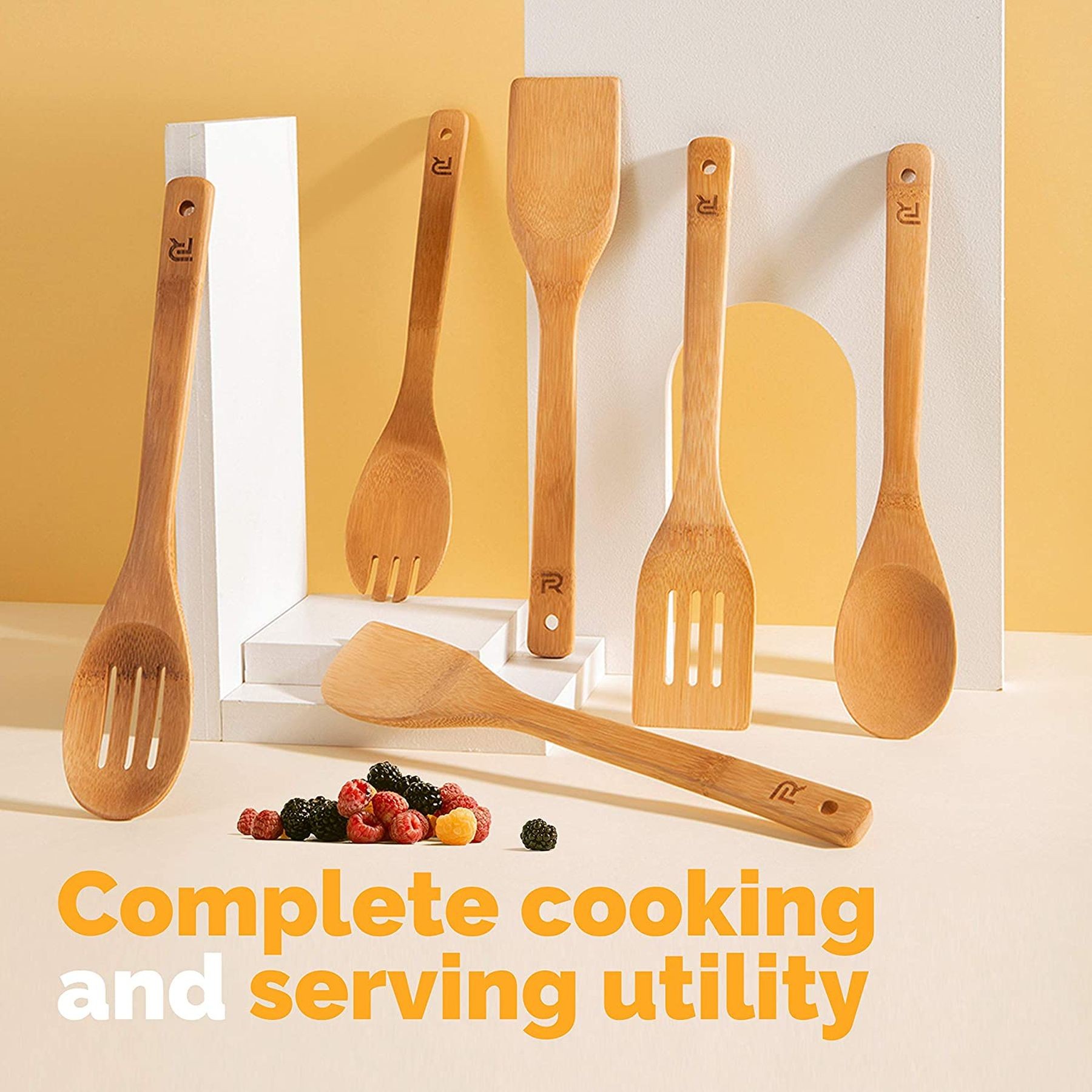 6-Piece Nonstick Bamboo Cooking Utensil Spatula Spoon 5