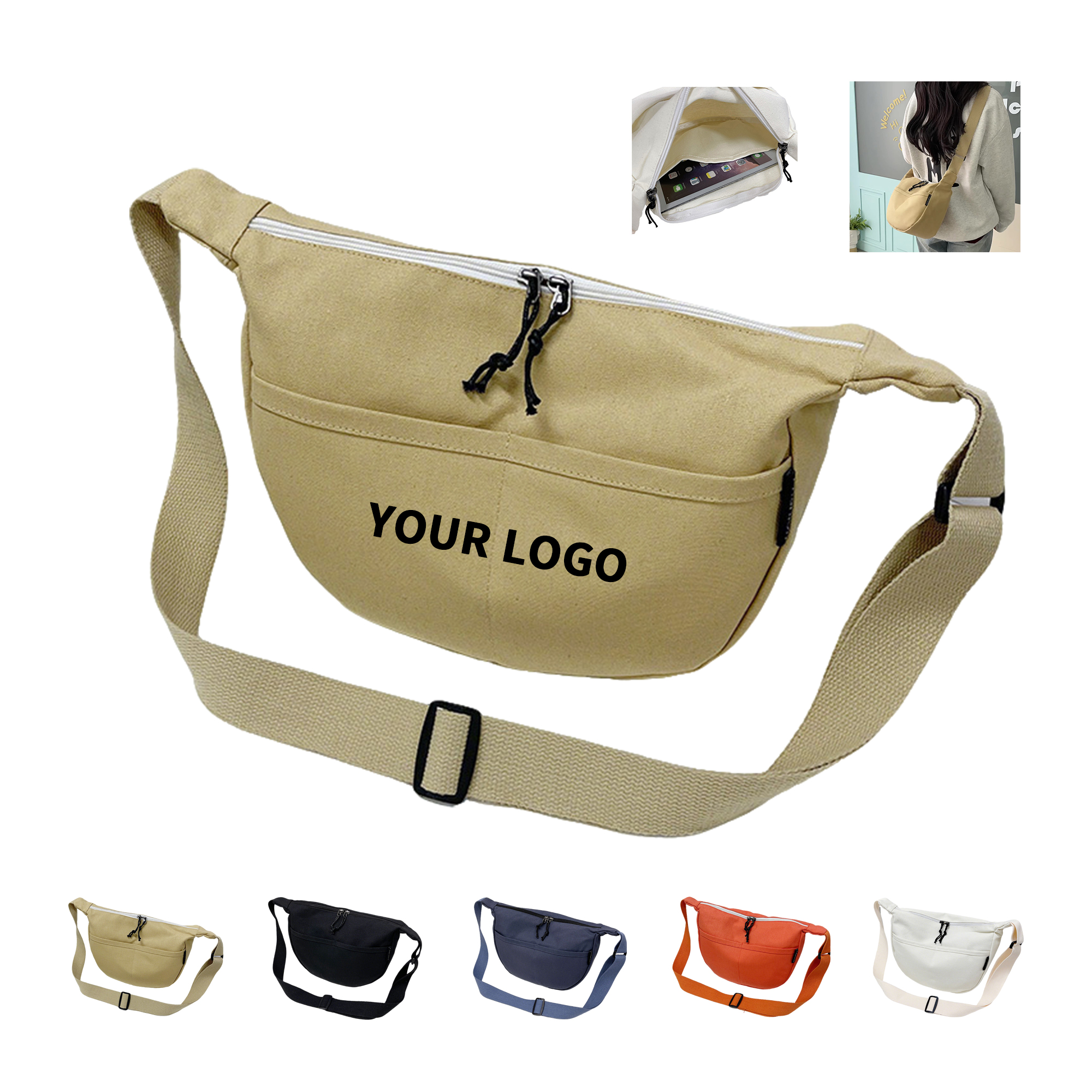 Canvas Crossbody Messenger With Zipper Opening 8.6" Length X 11.8" Width X 4.3" Height 2