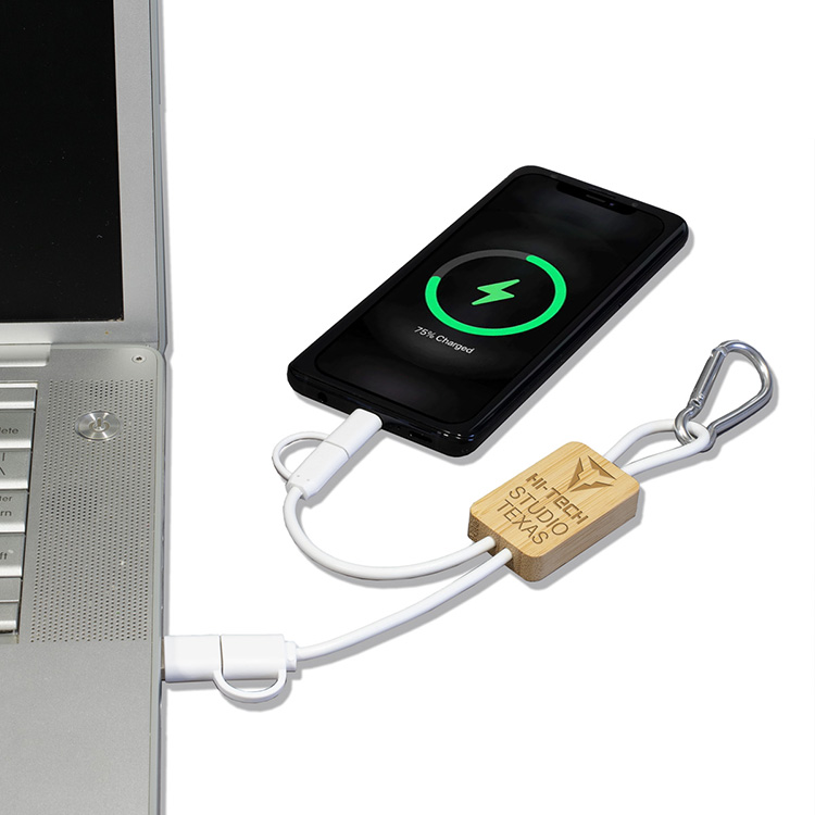 "LISBON" 5-in-1 Bamboo Cell Phone Charging Cable w/Carabiner 13
