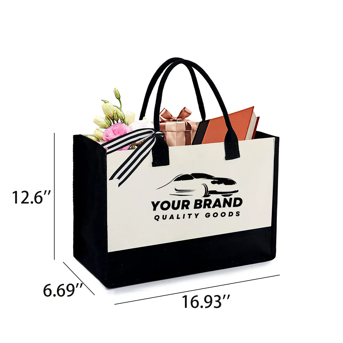 Personalized Tote Canvas Bag with Embroidered Pocket, custom tote bag with logo imprint 4