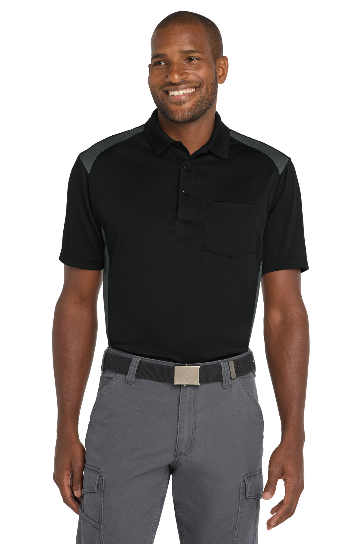 CornerStone Select Snag-Proof Two Way Colorblock Pocket Polo. CS416 3