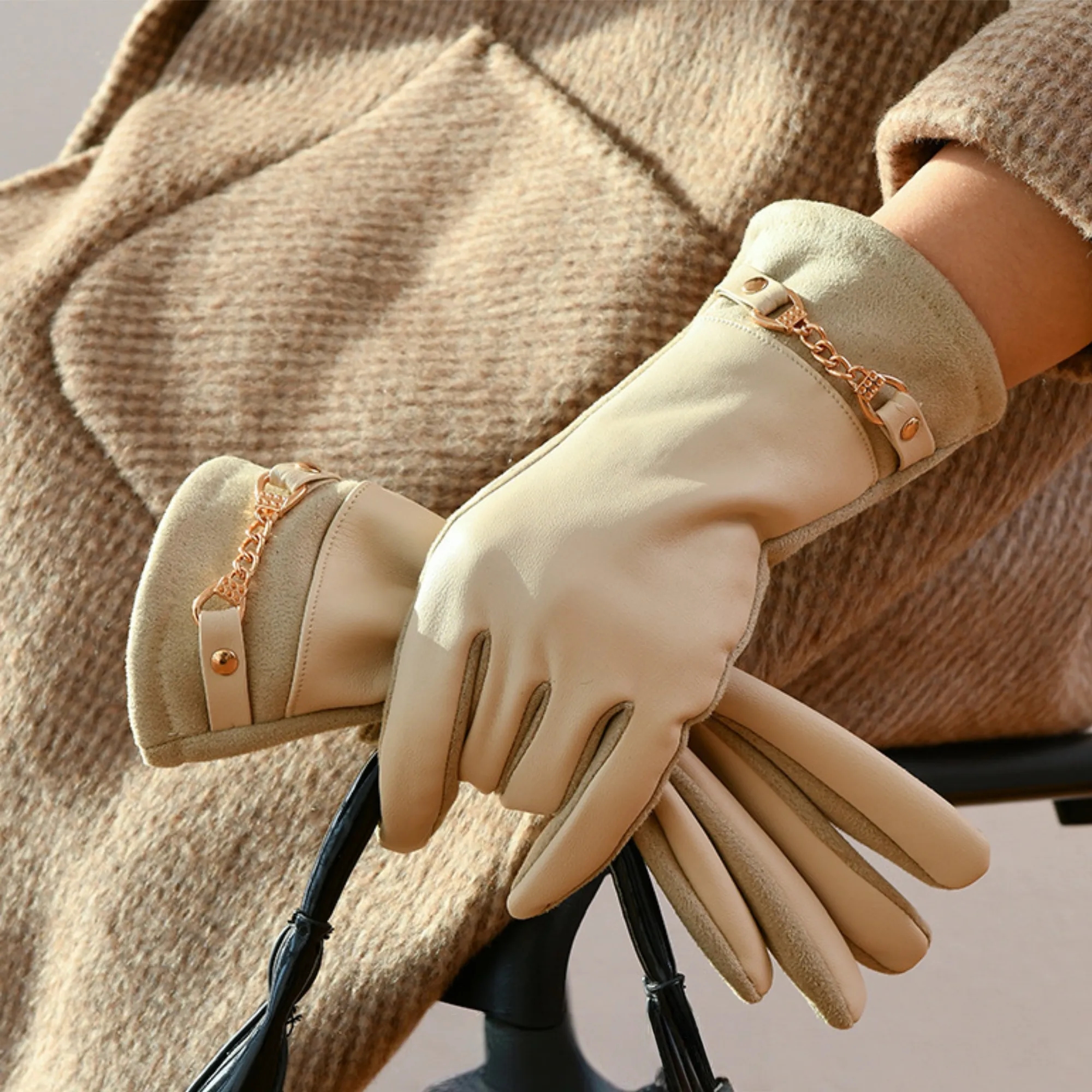 Womens Winter Leather Gloves Windproof Warm For Outdoor 6