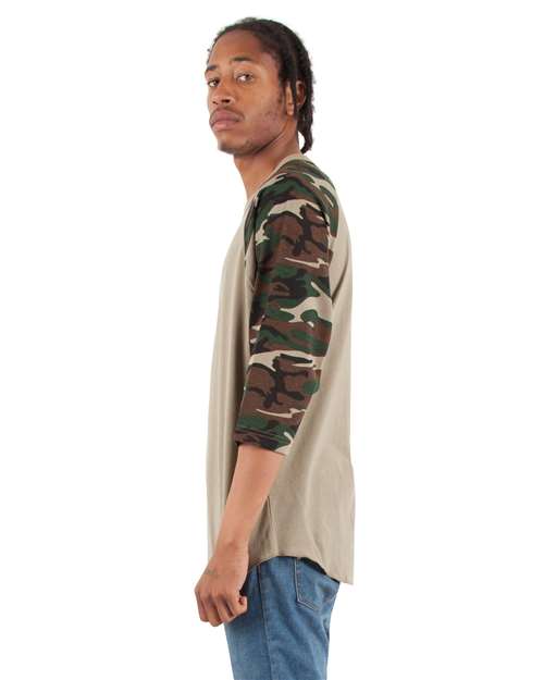 Unisex Three-Quarter Sleeve Camo Raglan T-Shirt - SHRAGCM 16