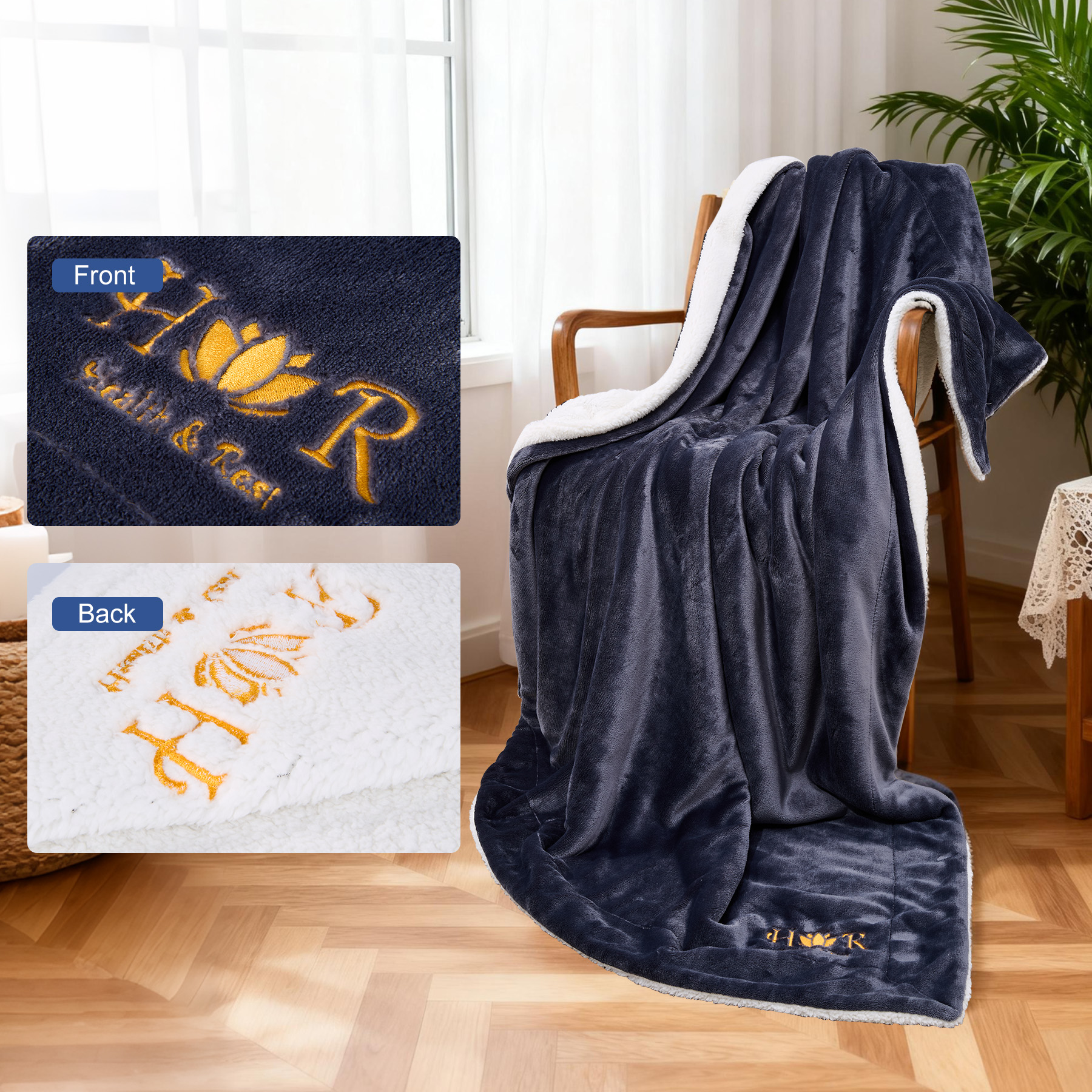 Dual Layer Soft Micro Mink Sherpa Blankets 50" X 60" 6