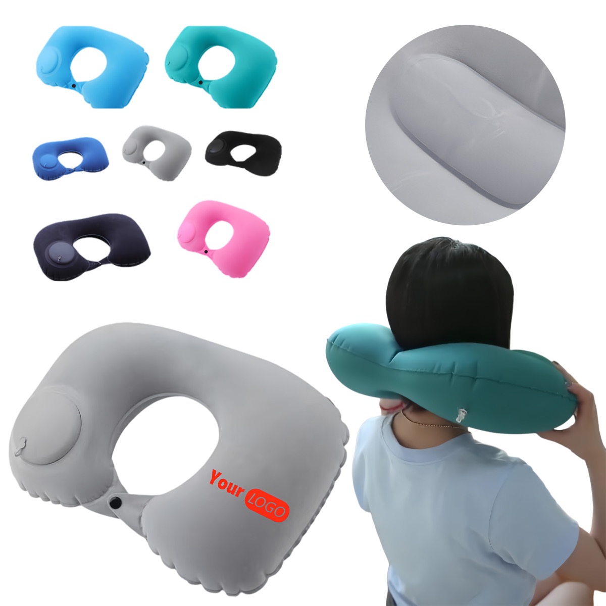 Travel Soft Press Inflatable U-Shaped Pillow 2