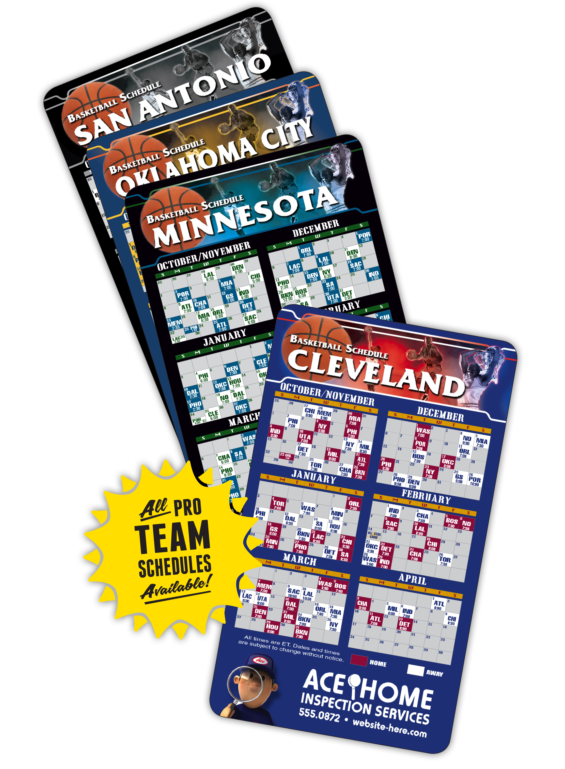 Magnet Sport Schedules - 3.5x6 Basketball Round Corners 40 Mil Outdoor Safe 3