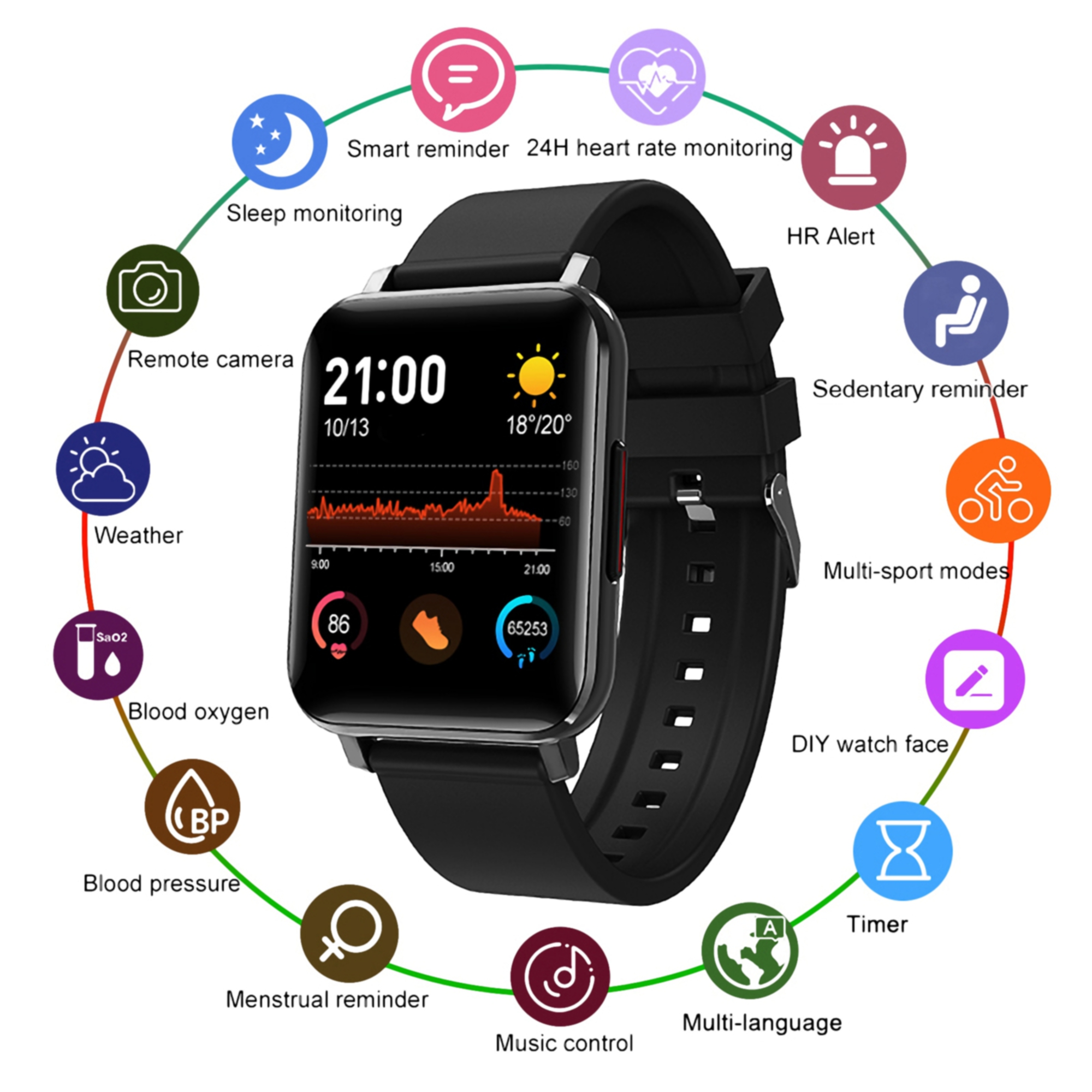 1.22" Waterproof Fitness Smartwatch 6