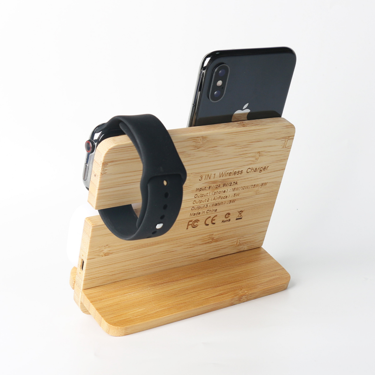Bamboo Stand for Phone Watch Earbuds Holder Charging Dock 3
