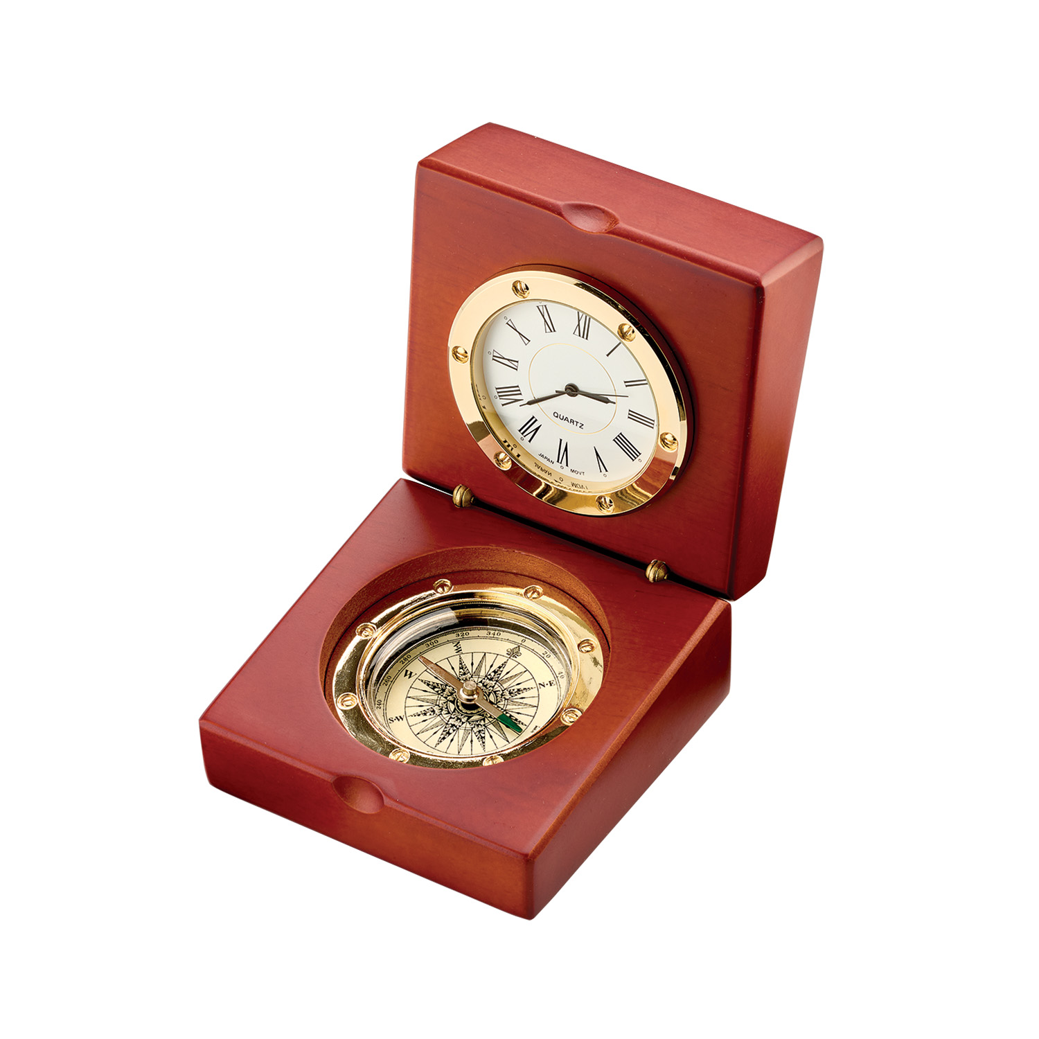 CEDAR CREEK® MAHOGANY DESK CLOCK & COMPASS 4