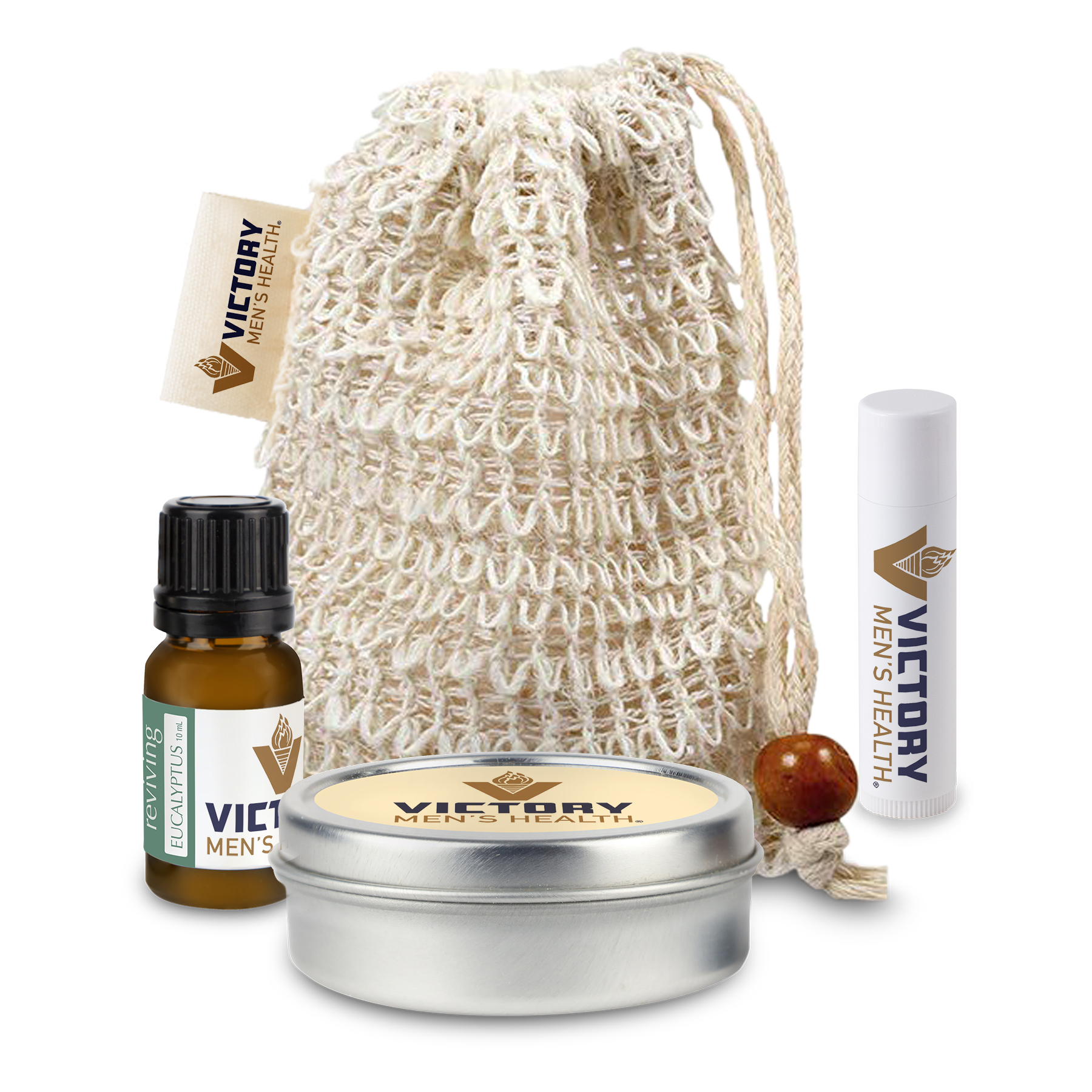Loofah Bag with Essential Oil, Candle Tin, and Lip Balm 1
