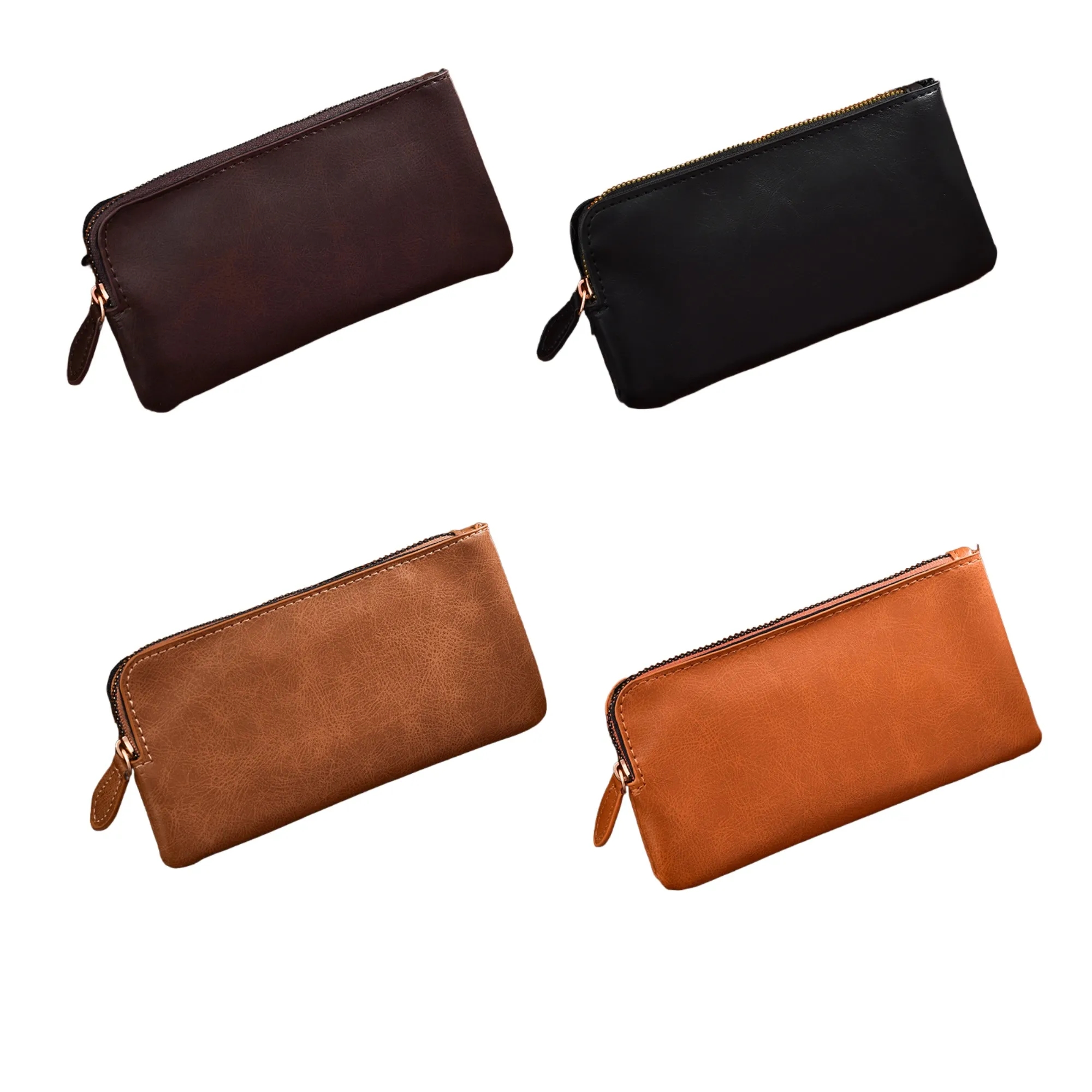Leather Purse Zippered Clutch Wallet Card Bag 4