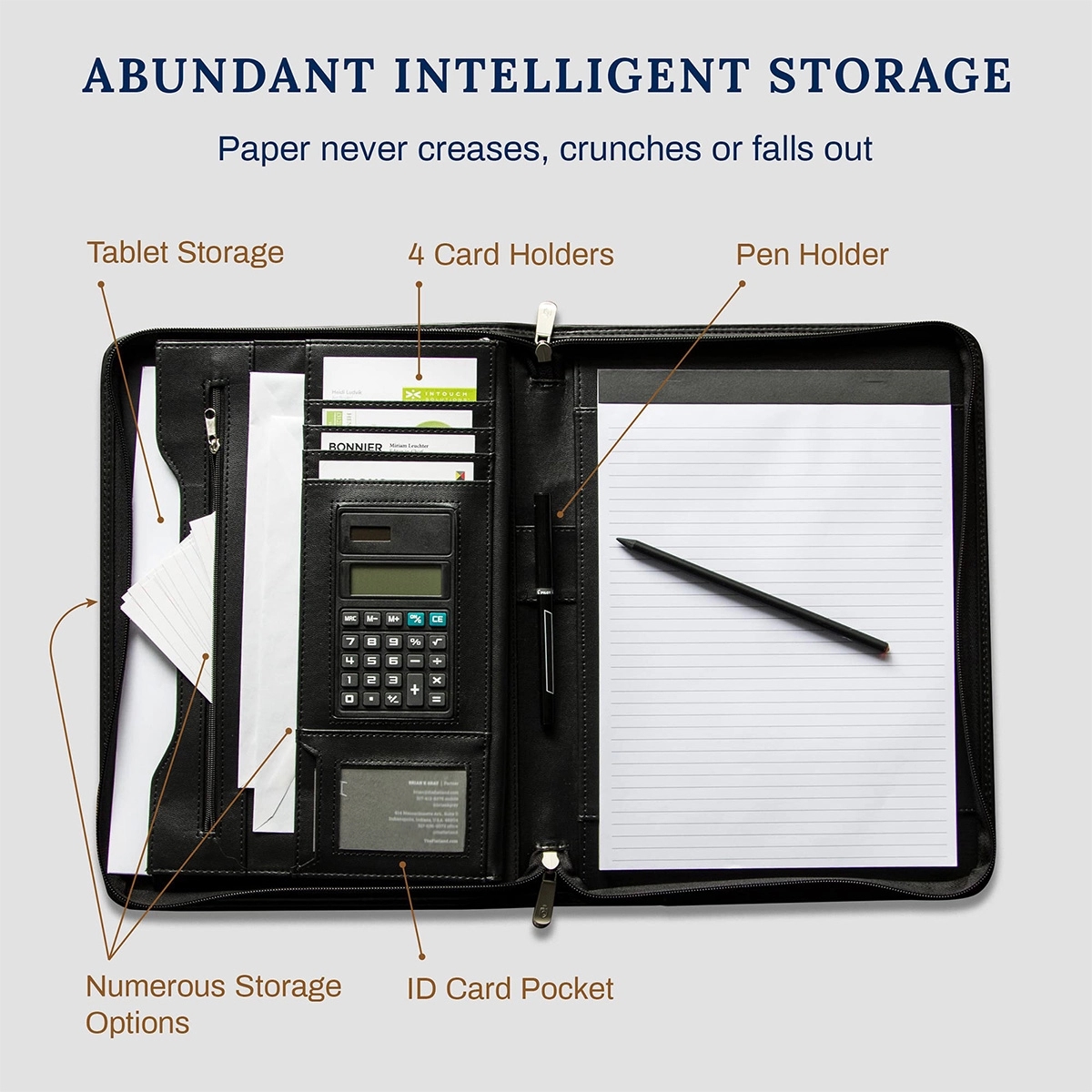 Custom All-in-One Luxury Business Leather Zippered Padfolios 4