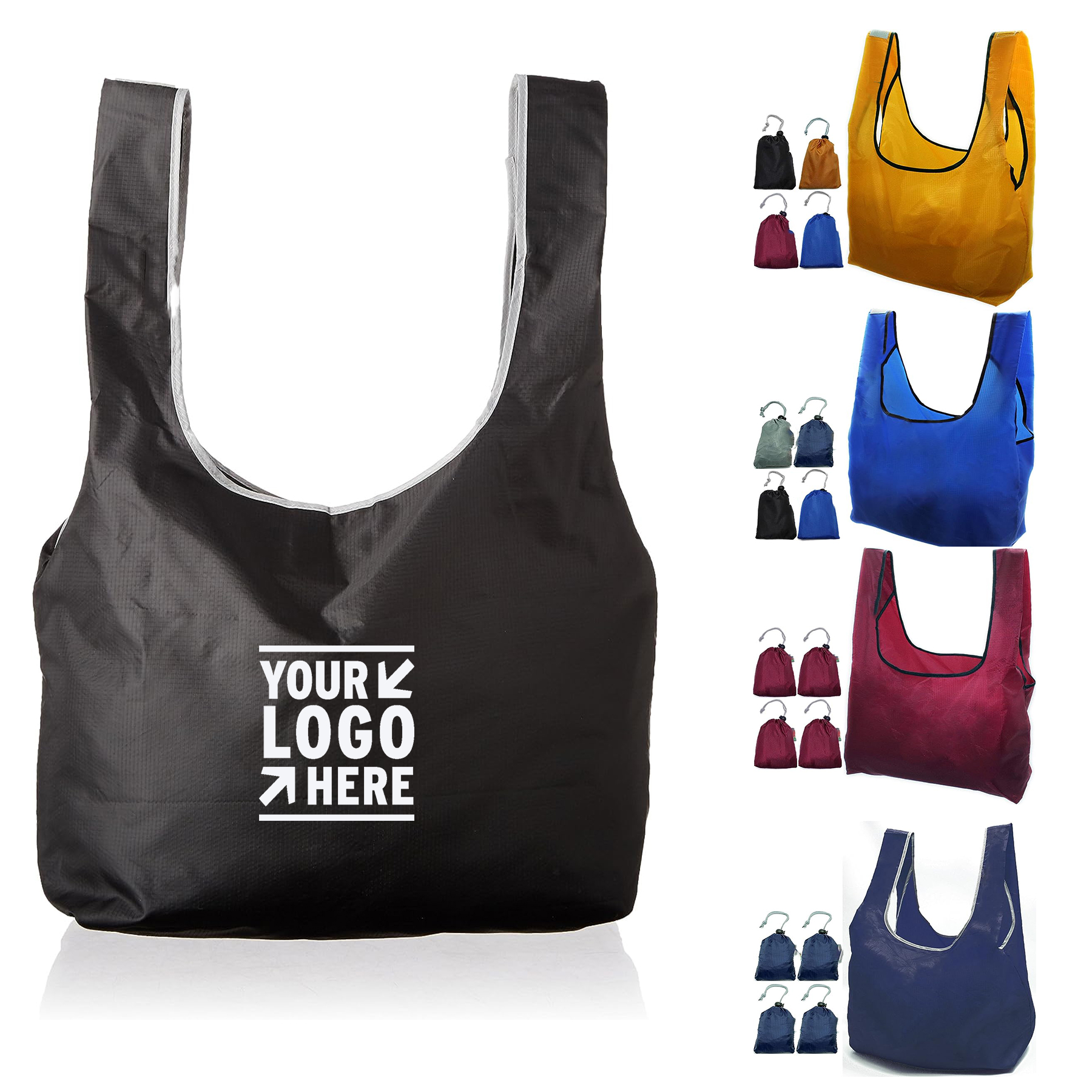 Super Strong Ripstop Nylon Foldable Reusable Grocery Shopping Tote Bag With Built-in Pouch 2