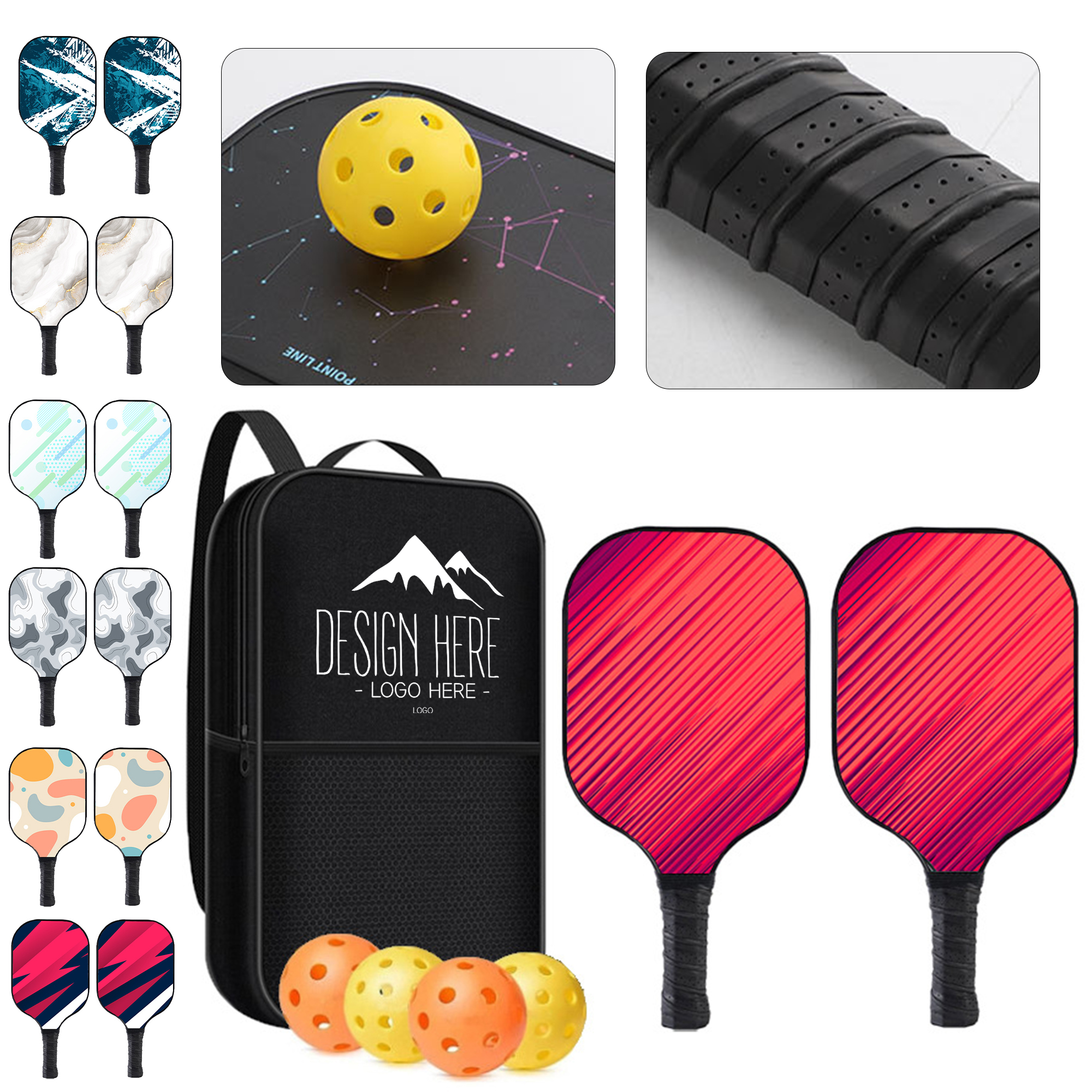 Fiberglass Pickleball Set 2 Paddles 4 Balls Carry Bag 1
