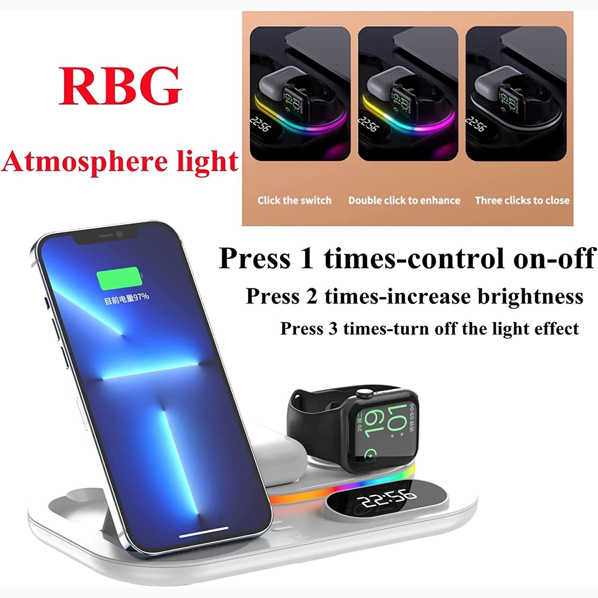 4 in 1 Foldable Wireless Charger Station with digital clock 6