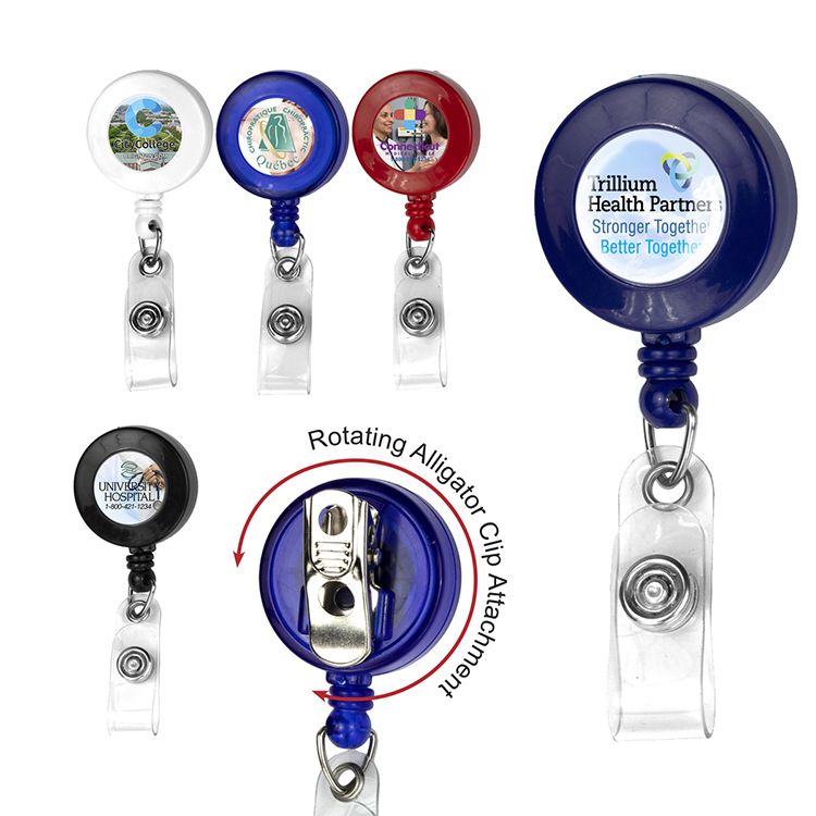 "Bellefontaine VL" 30" Cord Round Retractable Badge Reel and Badge Holder with Rotating Alligator Cl 25