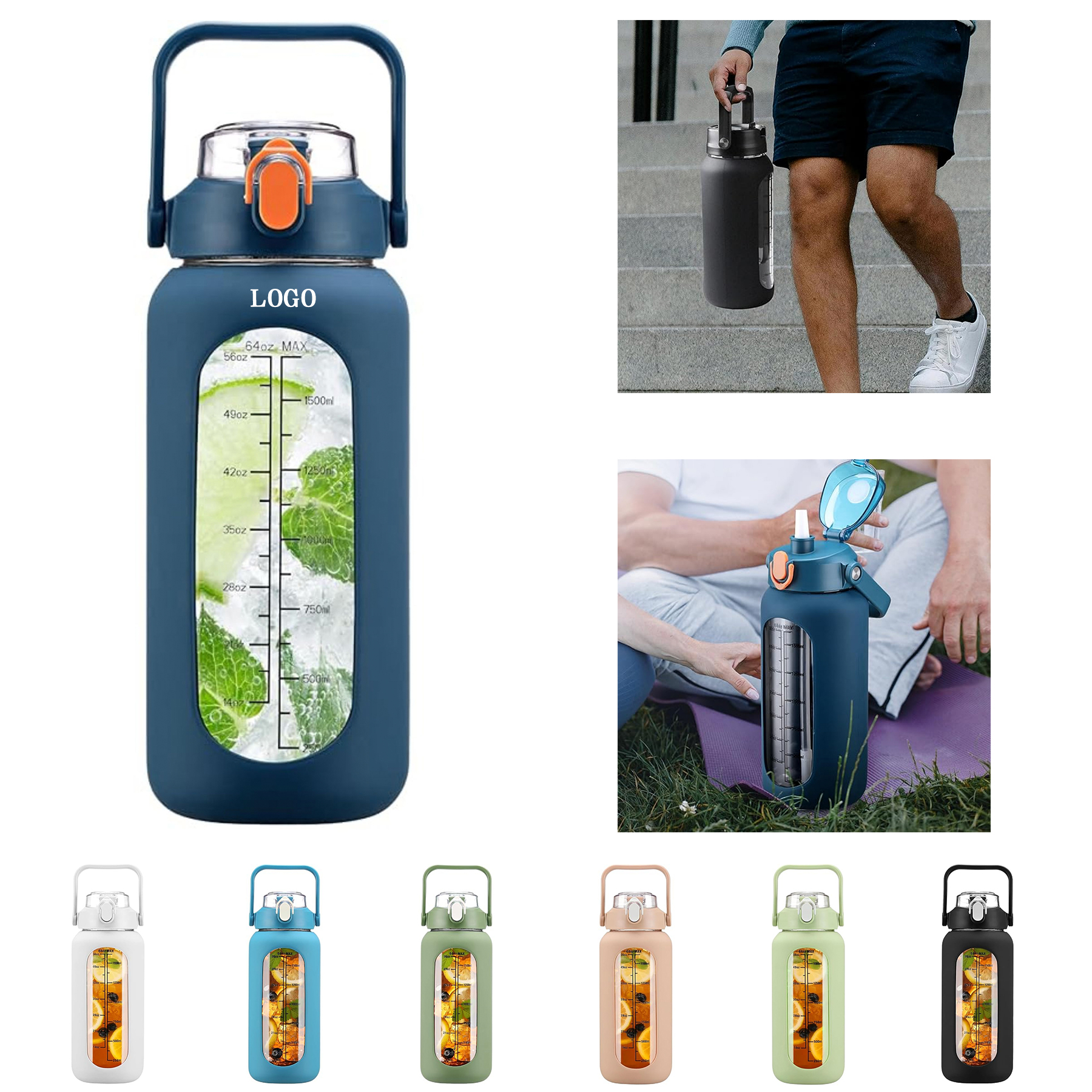 64 oz Glass Graduated Water Bottle 4