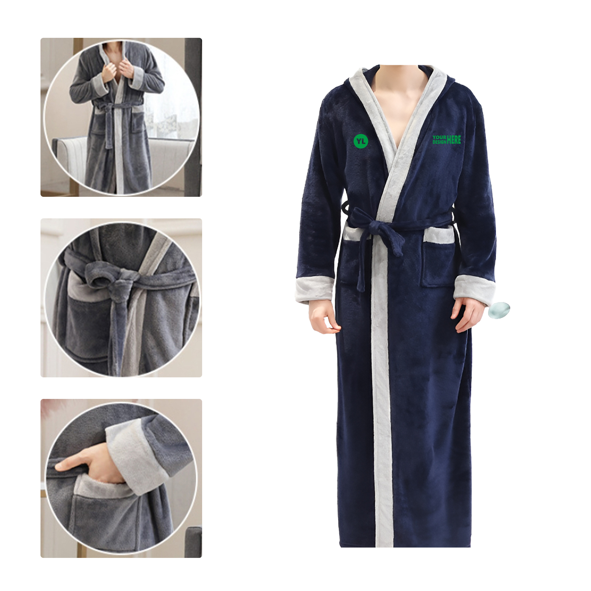 MOQ 50 Flannel Hooded Bathrobe 2