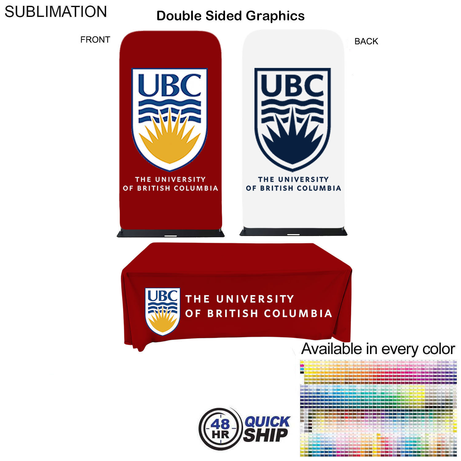 48Hr Quick Ship - Event package, 4'W Fabric banner and Premium 8' tablecloth open back 13