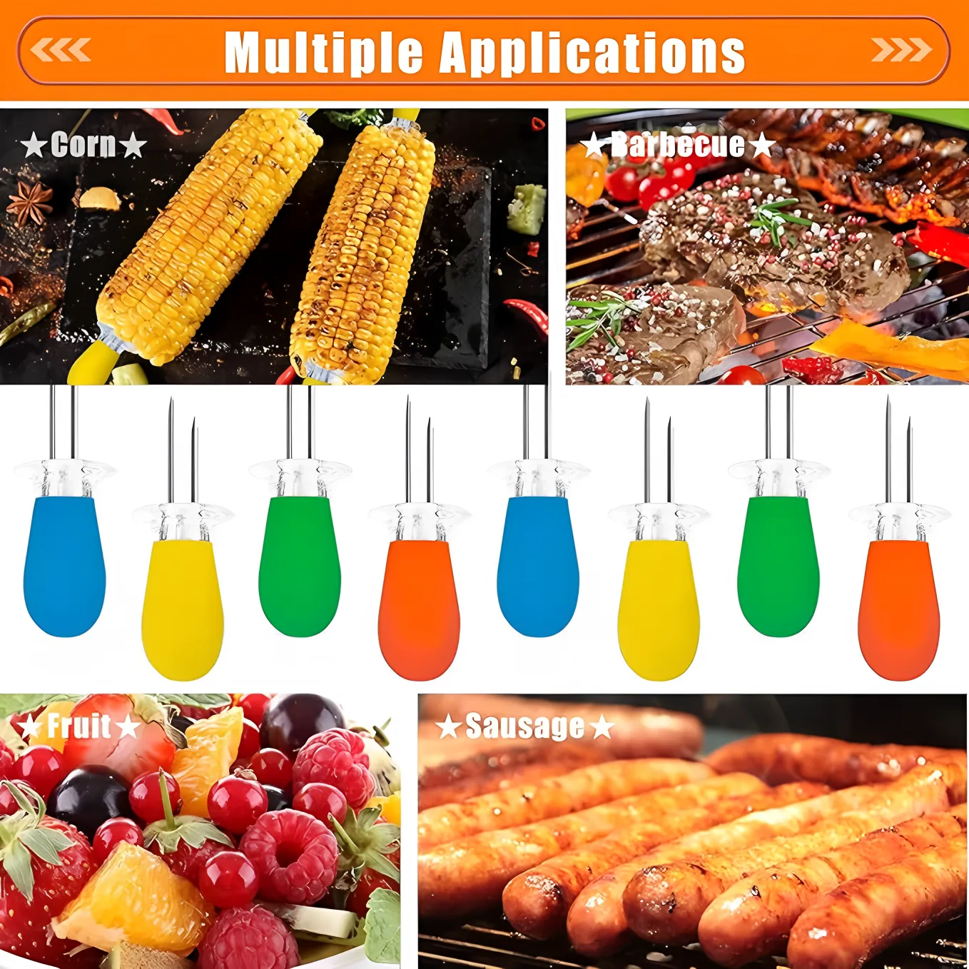 Stainless Steel Corn Cob Holders with Silicone Handles 6