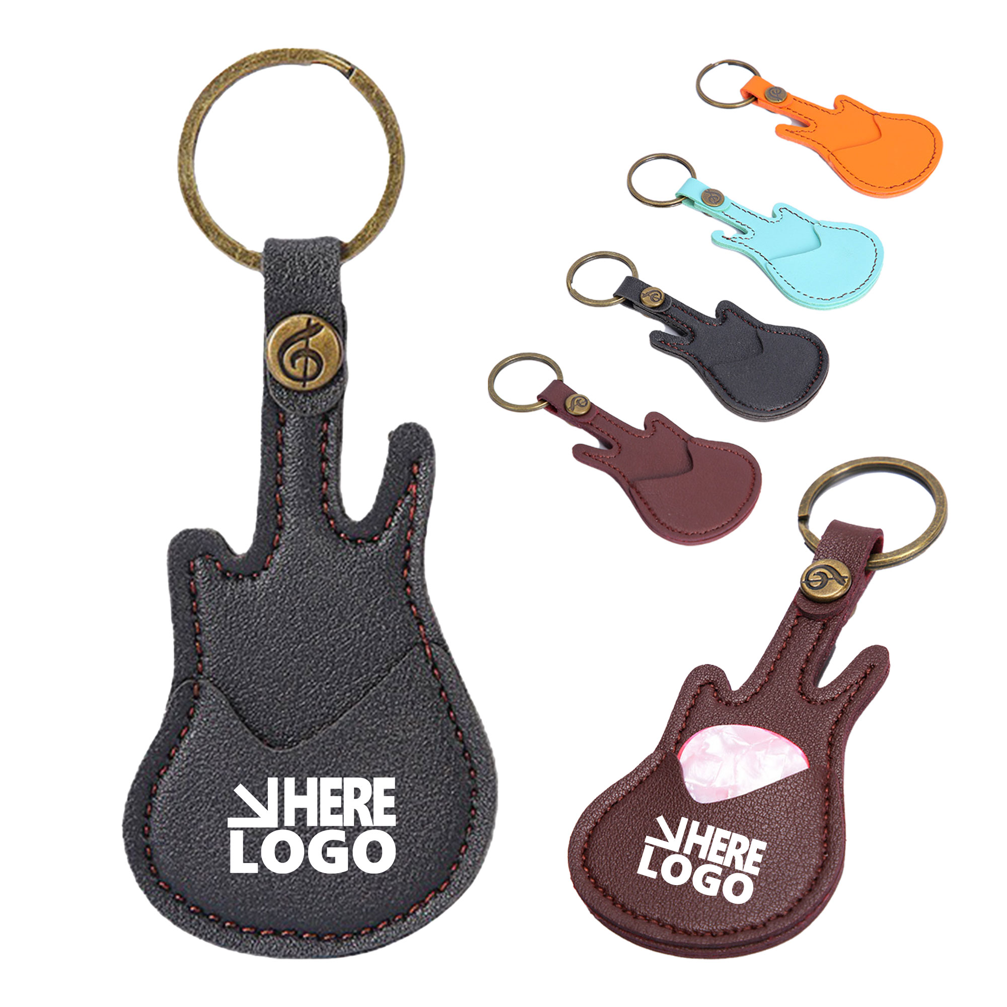 MOQ 20 Guitar Pick Holder Key Tag PU Leather 2