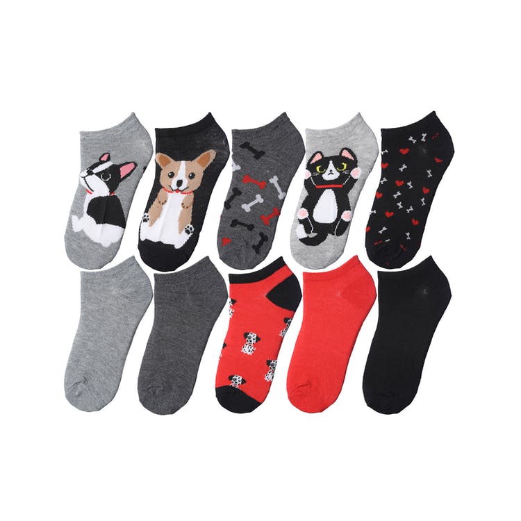 Girls' Ankle Socks - 10 Pack Cats & Dogs Size 6-8 1