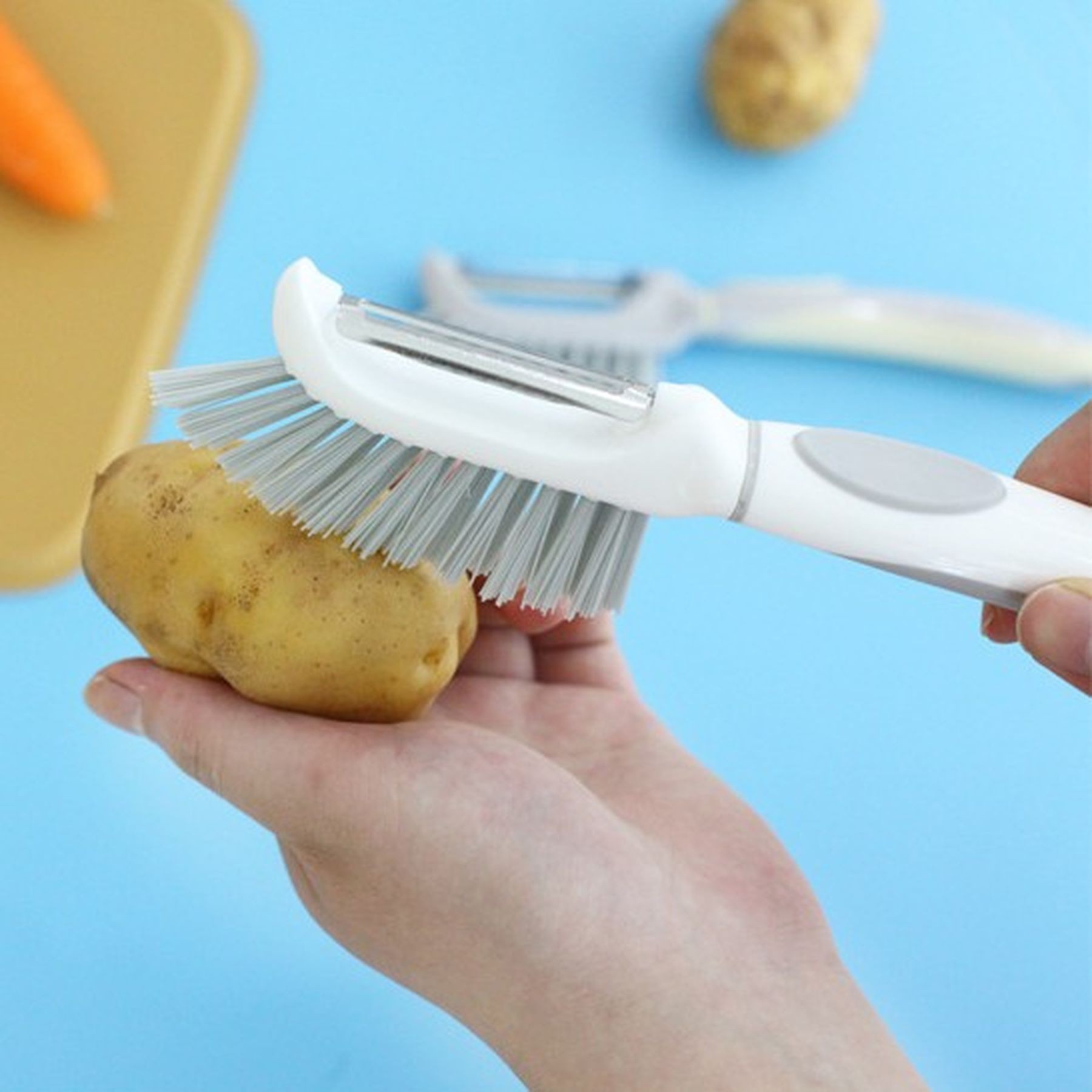 Stainless Steel Blade Potato Peeler With Brush Peeling Tool 3