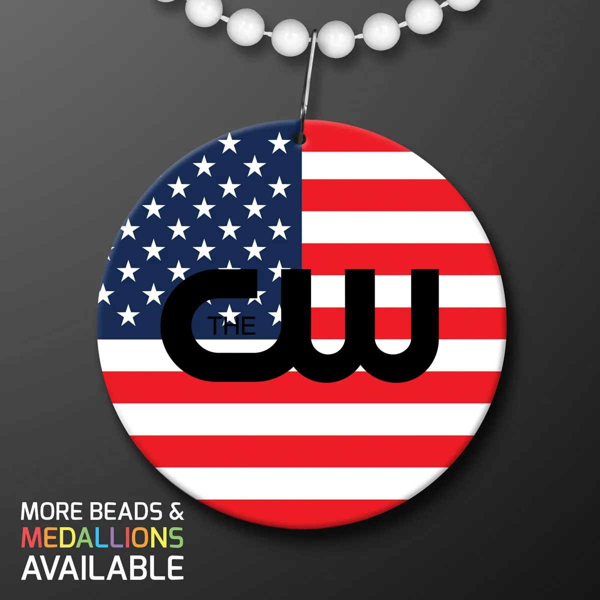 USA Flag Medallion with Beaded Necklace (Non Light Up) 3