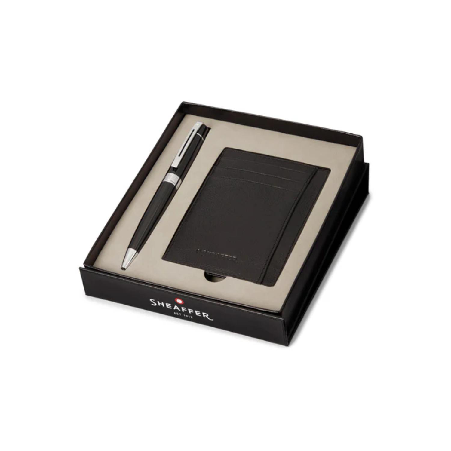 SHEAFFER® Executive Gift Set Glossy Black 300 Ballpoint Pen with Credit Card Holder 2