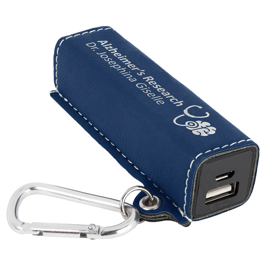 Blue/Silver Leatherette 2200 mAh Power Bank with USB Cord 2