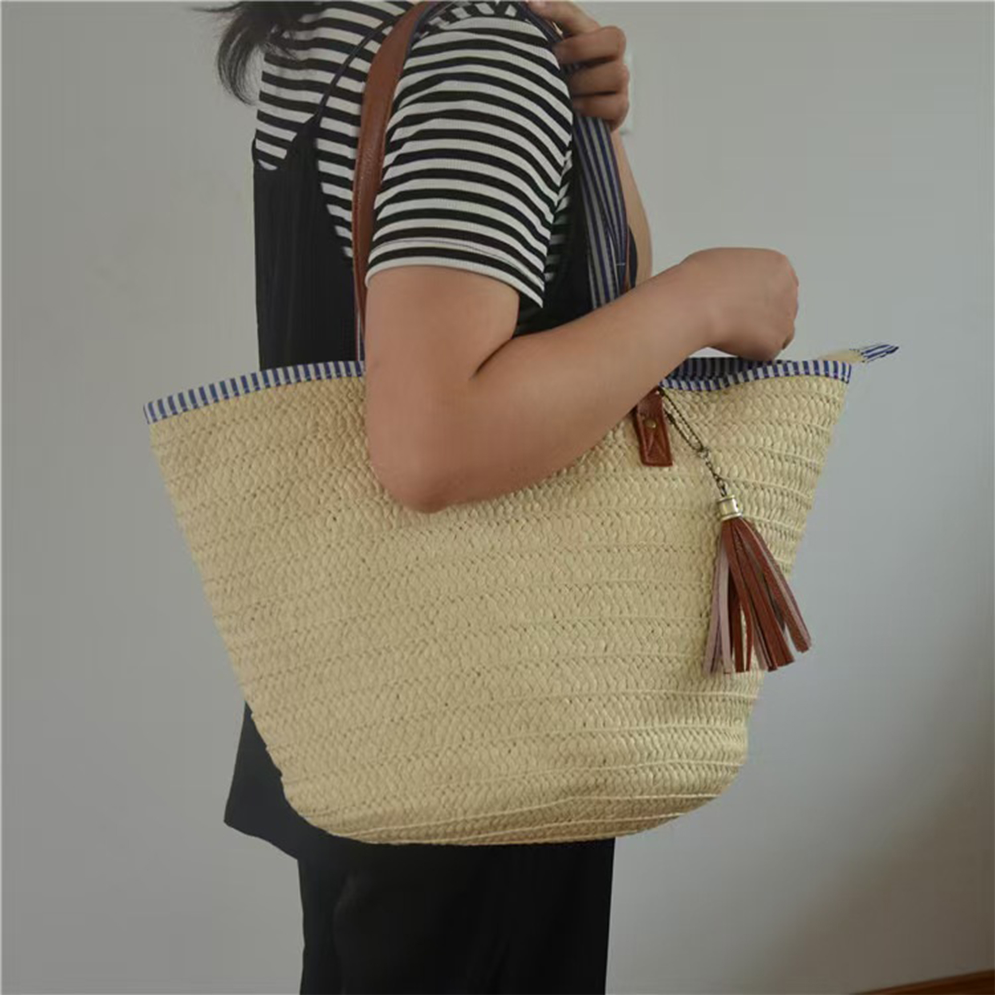 Cork Customizable Handmade Straw Bag 2