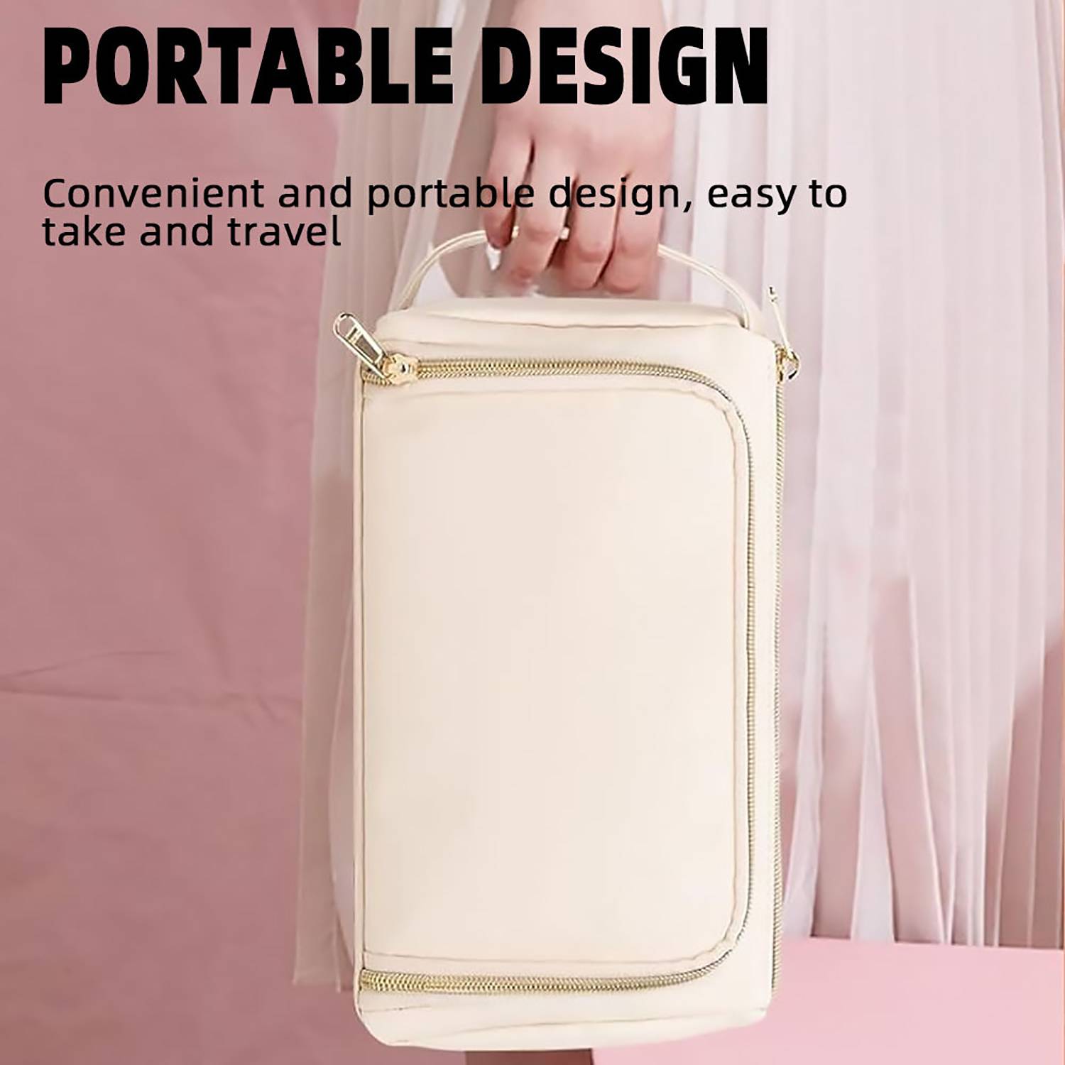 Portable PU Leather Travel Cosmetic Bag w/ Handle 10