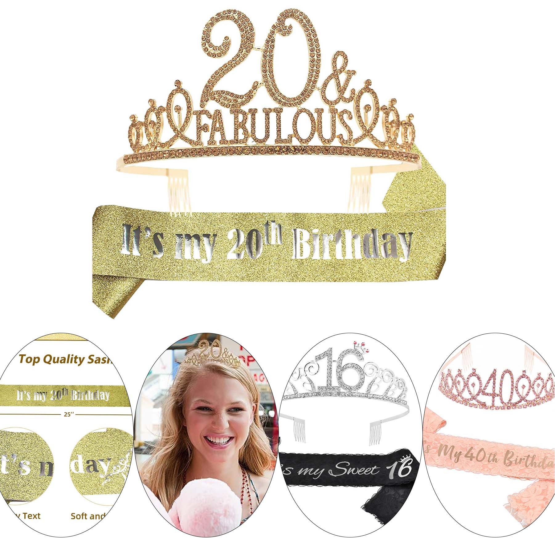 Women 20th Birthday Party Gift Set Fabulous Glitter Sash and Tiara 2